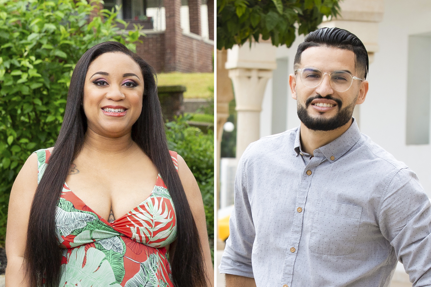 One of the '90 Day Fiancé: Before the 90 Days' Season 5 couples, Memphis and Hamza seen here in a floral dress and a button down shirt.