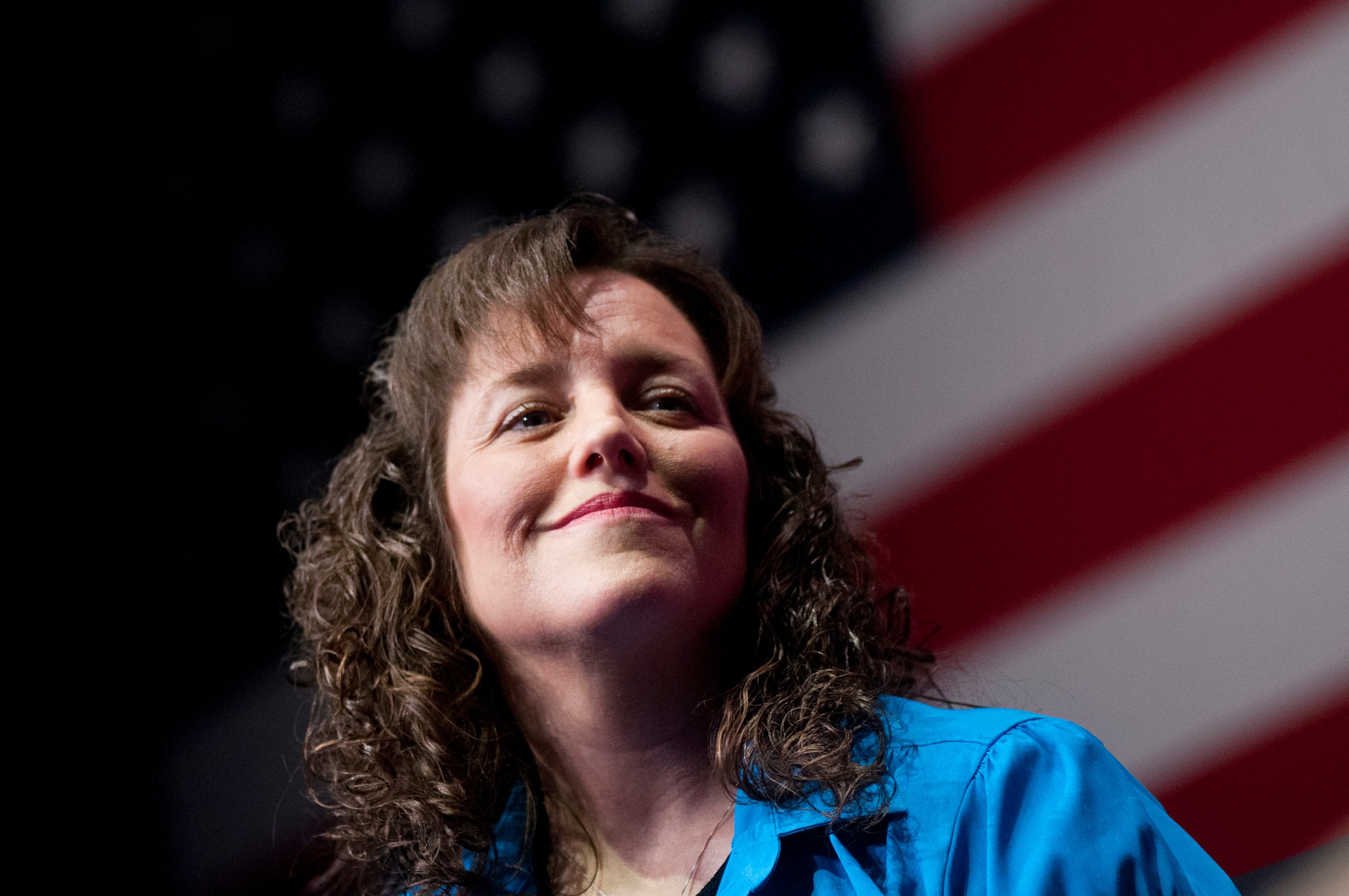 Michelle Duggar speaks during a panel discussion before promoting the book "A Love That Multiplies"