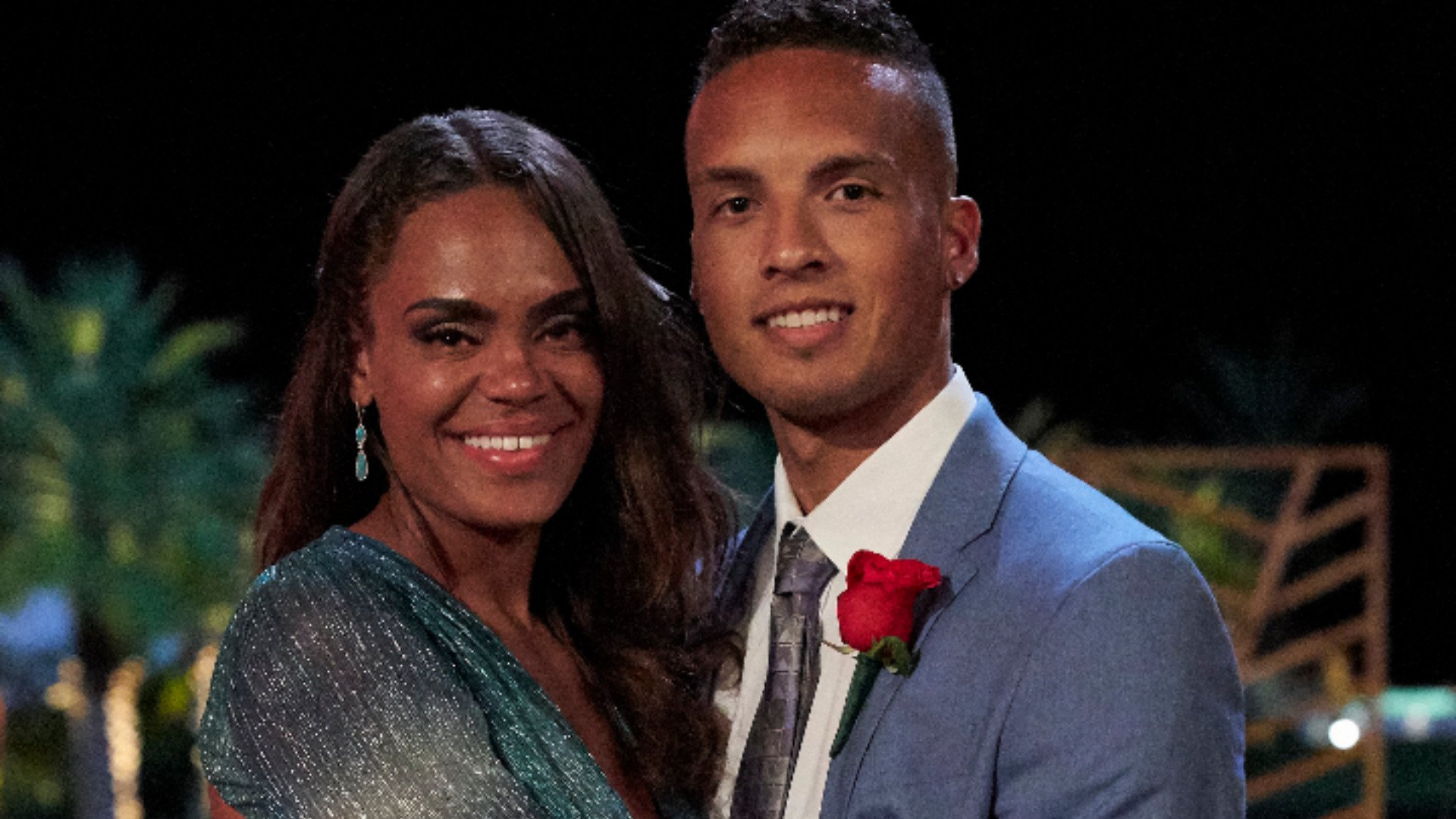 Michelle Young and Brandon Jones pose together after the final two rose ceremony in ‘The Bachelorette’ Season 18