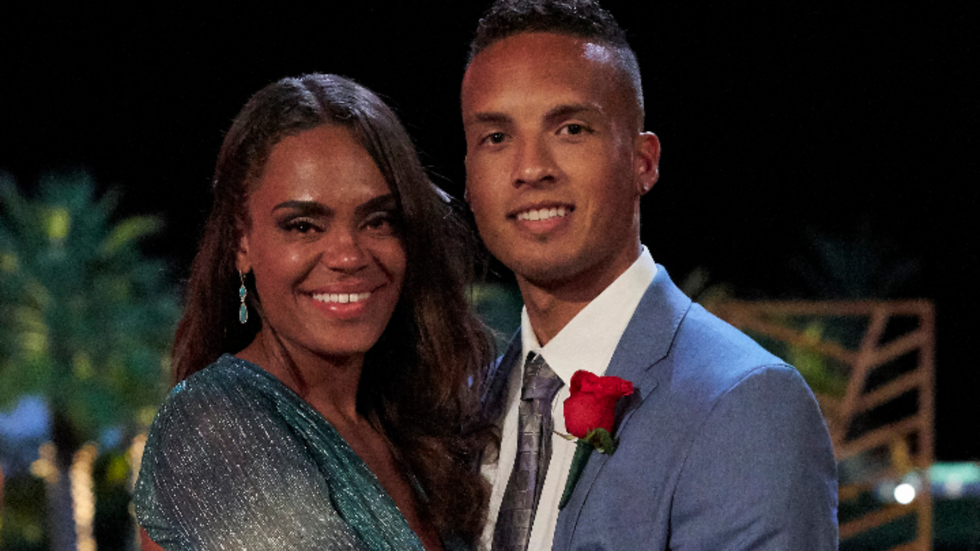 Michelle Young and Brandon Jones pose together after the final two rose ceremony in ‘The Bachelorette’ Season 18