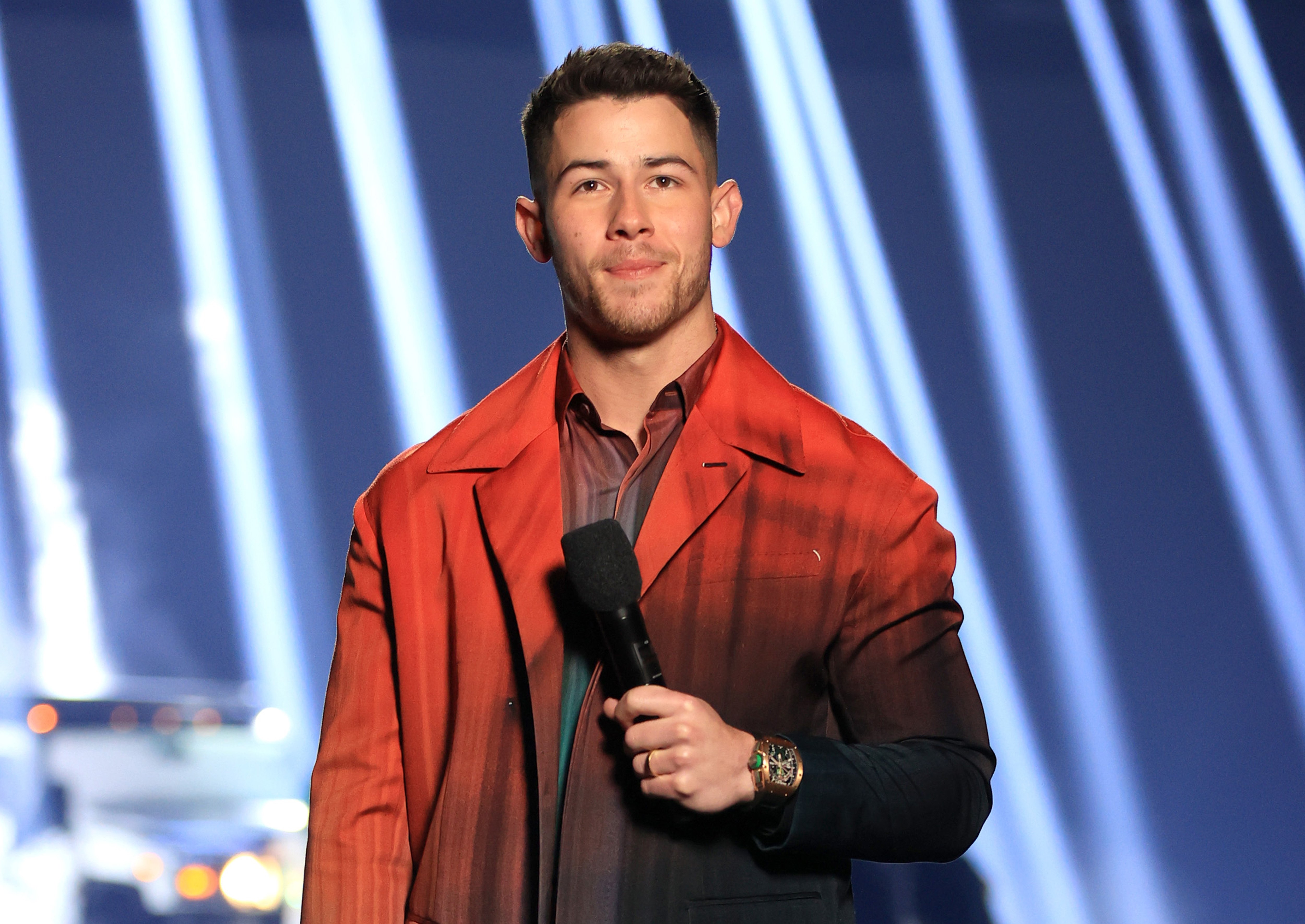 Host Nick Jonas speaks on stage for the 2021 Billboard Music Awards