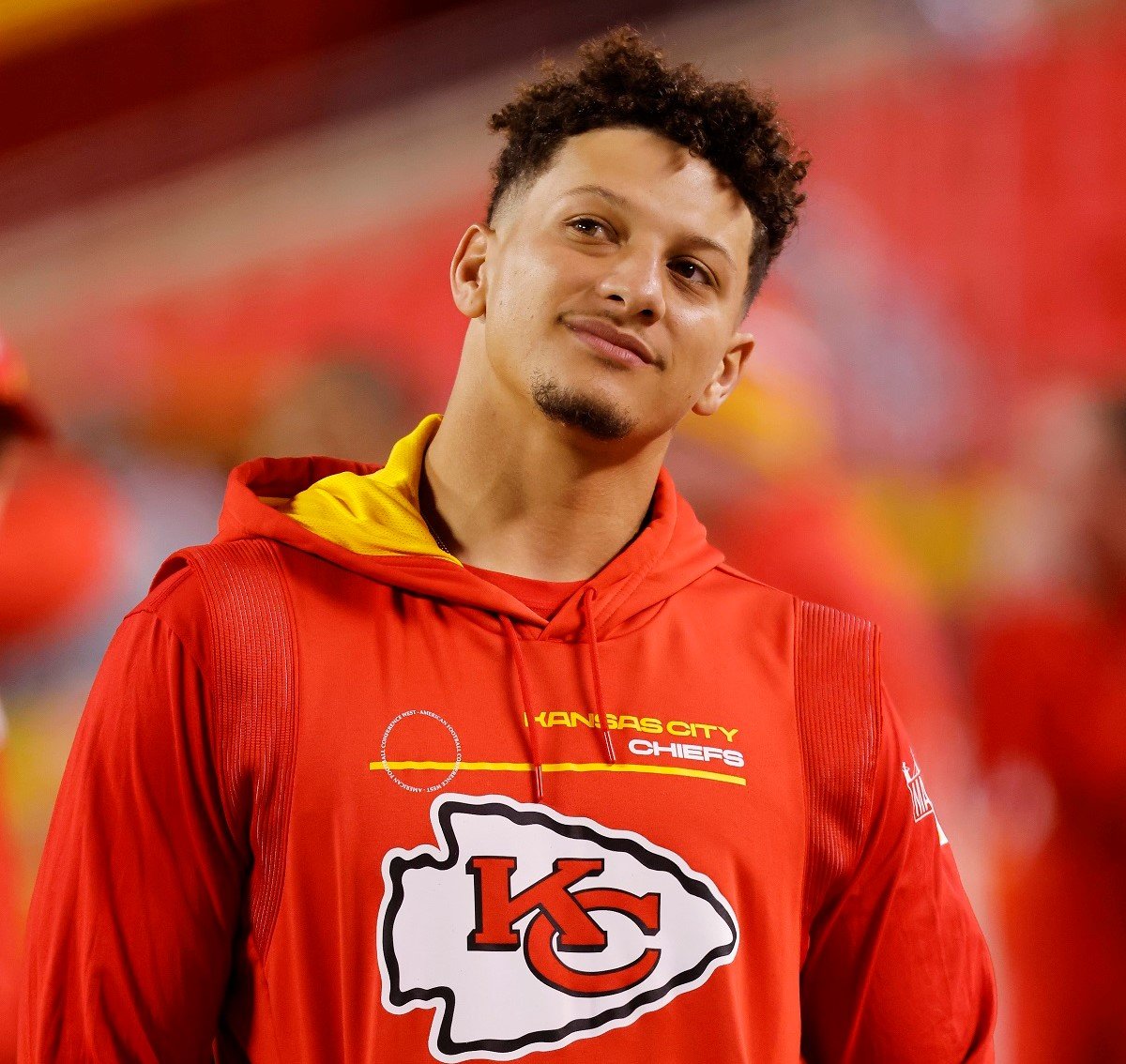 Patrick Mahomes looks on before a game against the Denver Broncos