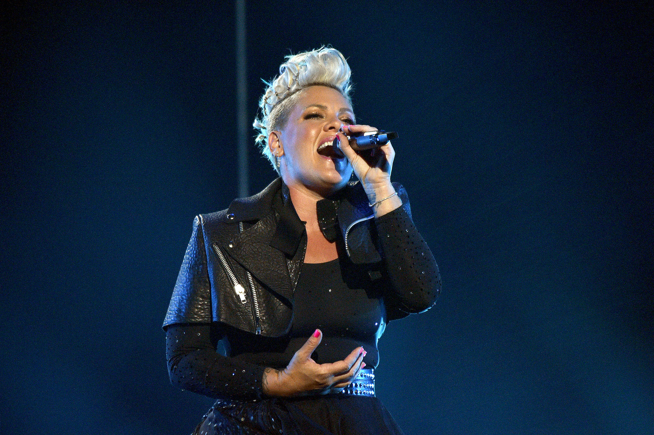 Pink, whose husband is Cary Hart, performs on stage for the 2021 Billboard Music Awards.