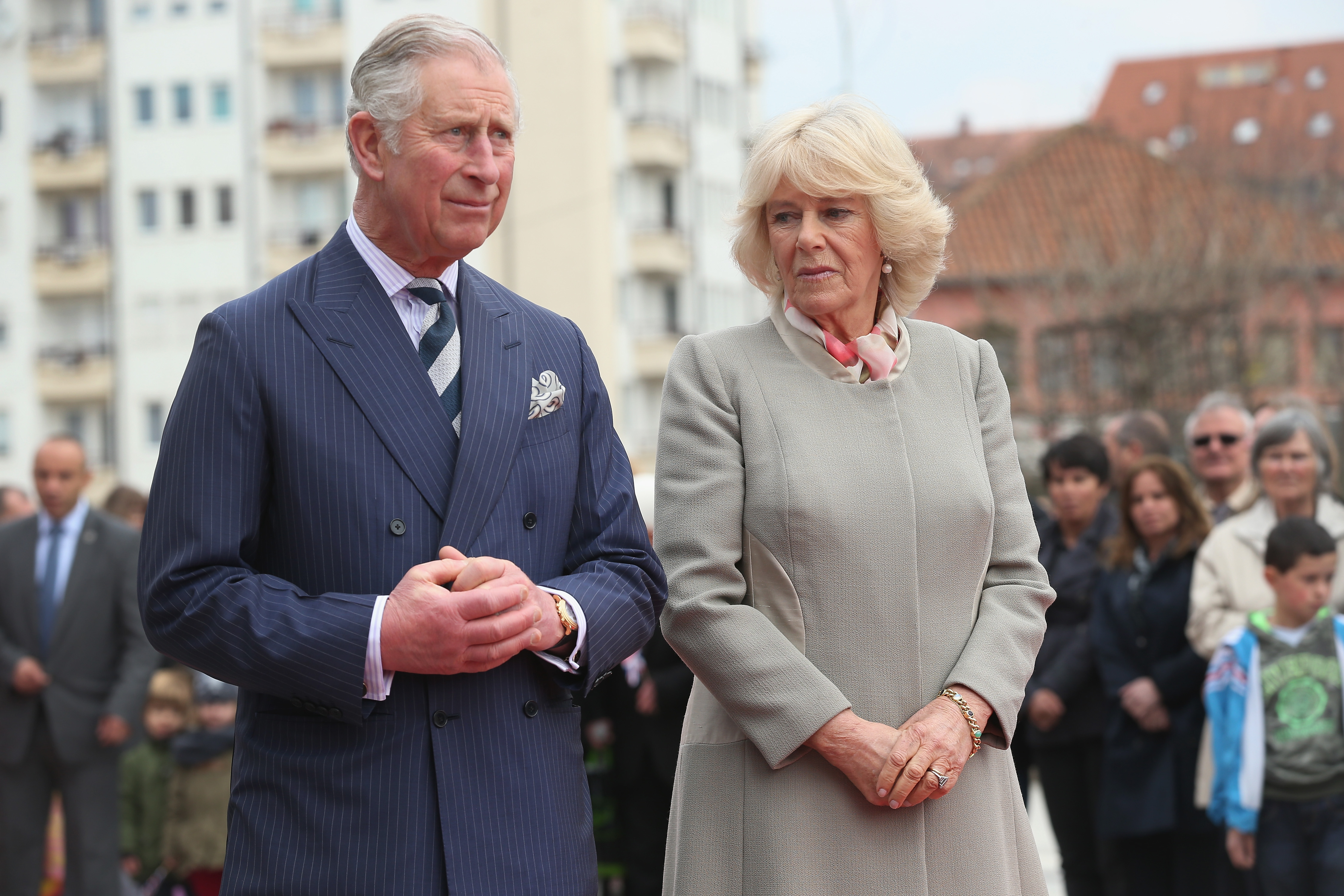 Prince Charles and Camilla Parker Bowles attend a ceremony at a memorial to people still missing from the 1999 Kosovo War