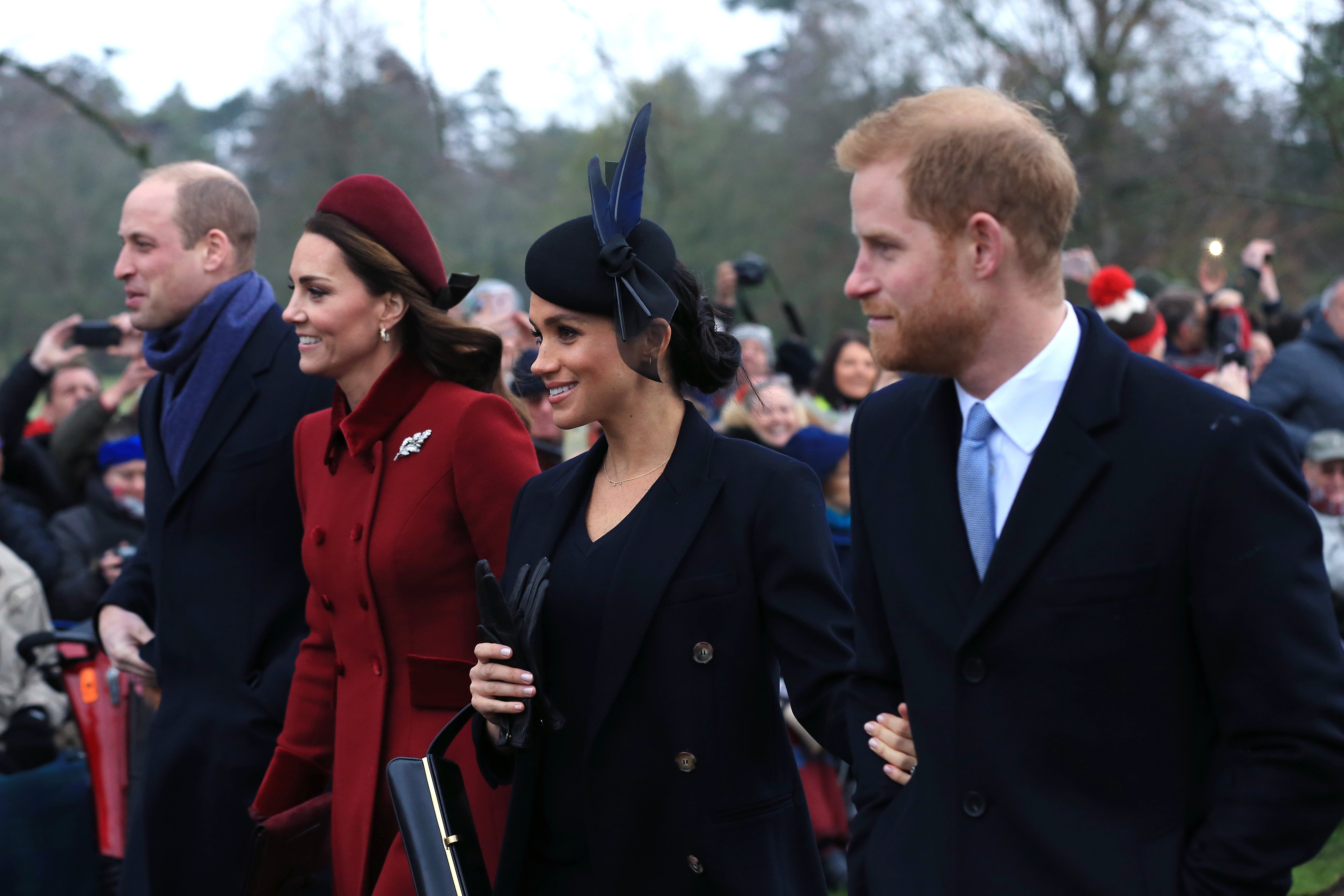 Prince William, Kate Middleton, Meghan Markle, and Prince Harry attending Christmas Day Church service