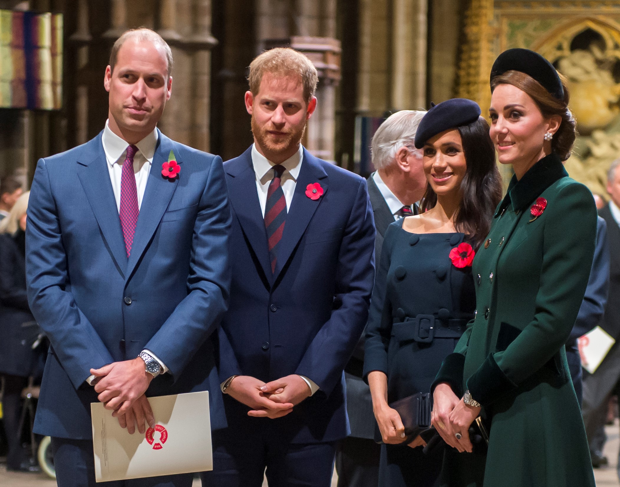 Prince William, Kate Middleton, Prince Harry, and Meghan Markle attend a service together marking the centenary of WW1 armistice