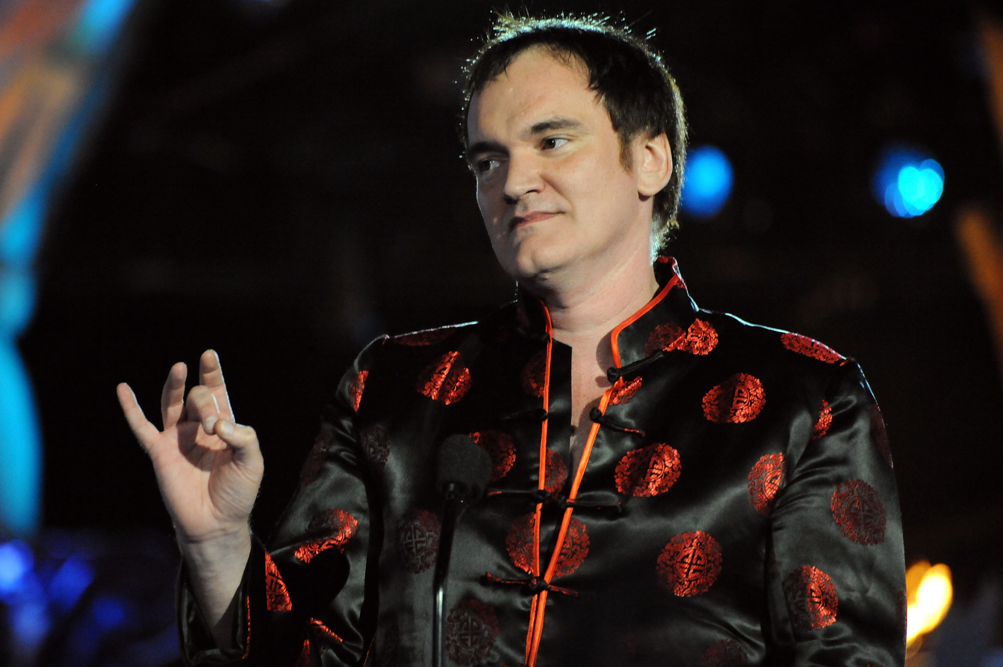 Quentin Tarantino Spike TV's 'Scream' horror event wearing a black and red robe