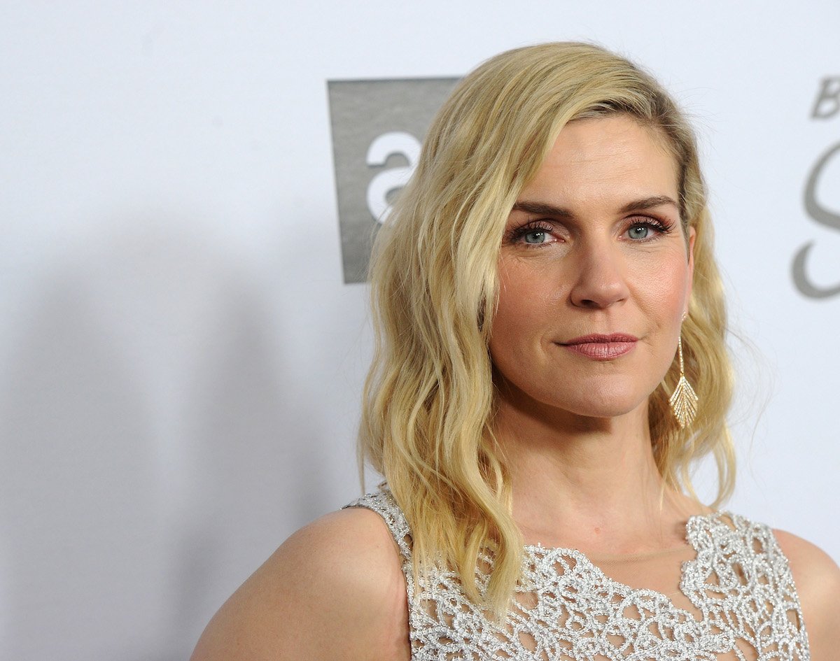 Rhea Seehorn wears a sparkly dress on the red carpet of an event for AMC's 'Better Call Saul'