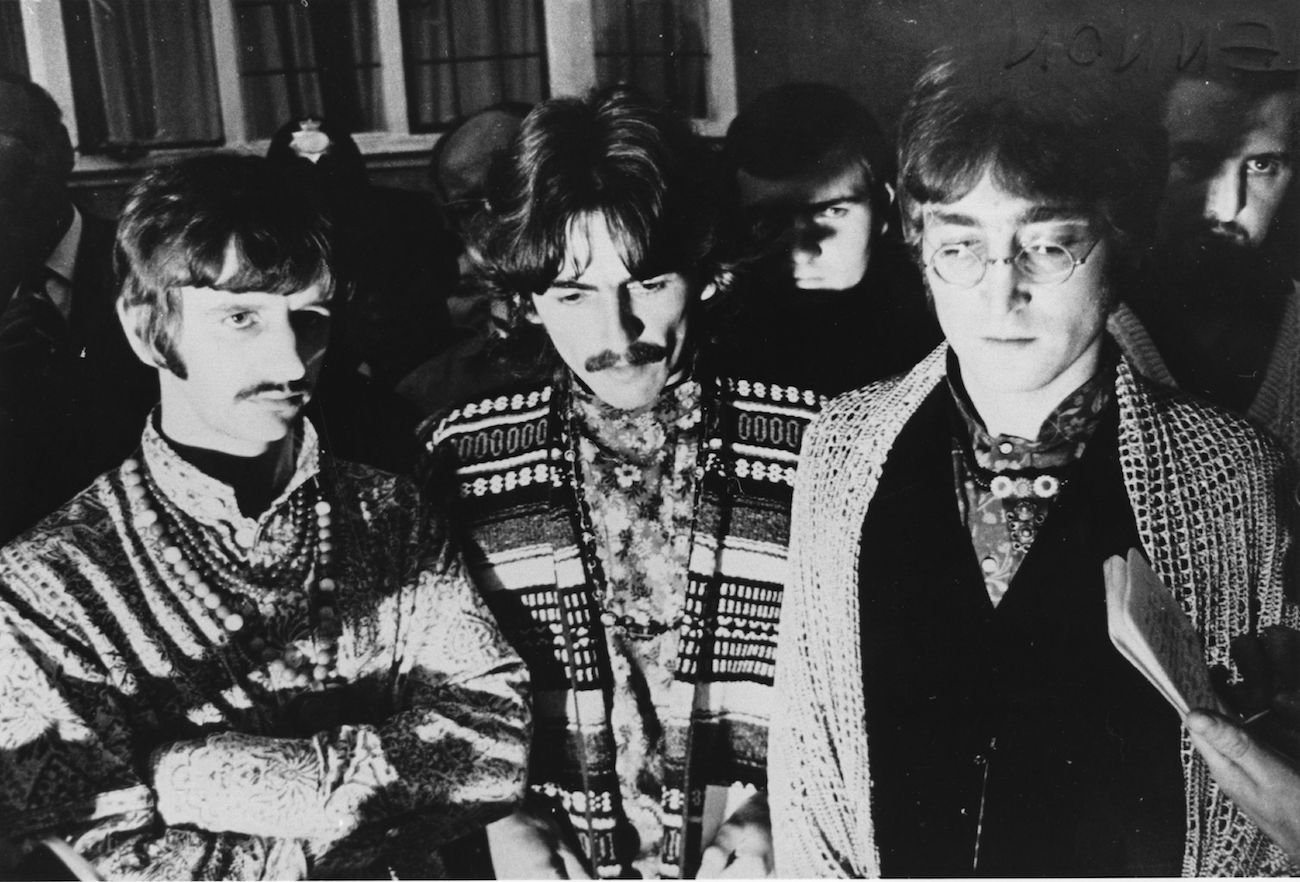 Ringo Starr, George Harrison, and John Lennon after learning their manager Brian Epstein died in 1967.