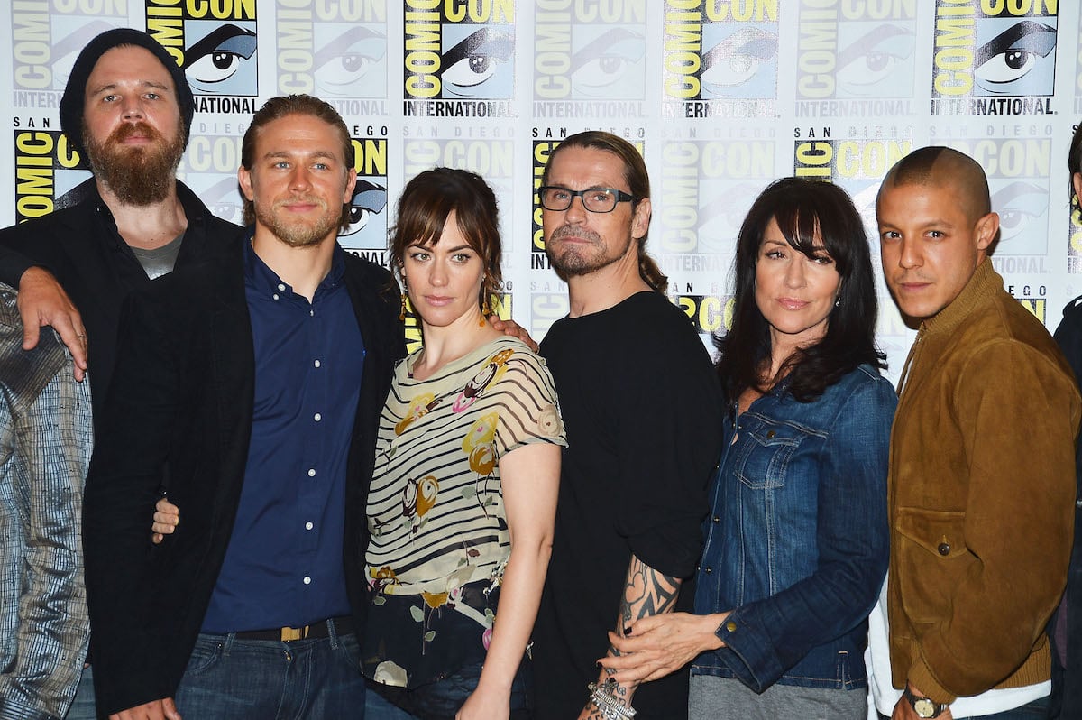 Actors Ryan Hurst, Charlie Hunnam, Maggie Siff, creator Kurt Sutter, Katey Sagal, and Theo Rossi pose for photos during the 2012 Comic-Con International