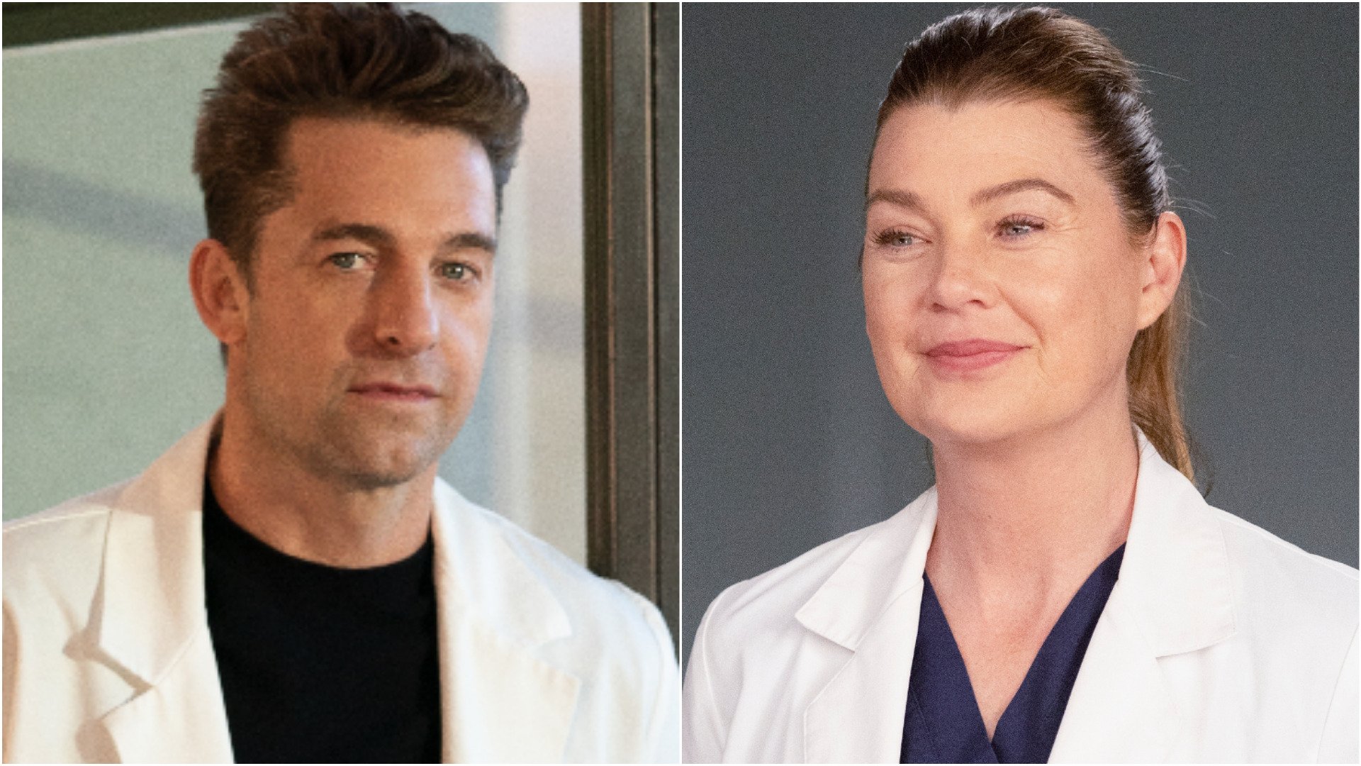 Headshots of Scott Speedman as Nick Marsh and Ellen Pompeo as Meredith Grey in ‘Grey’s Anatomy’ Season 18 in 2021