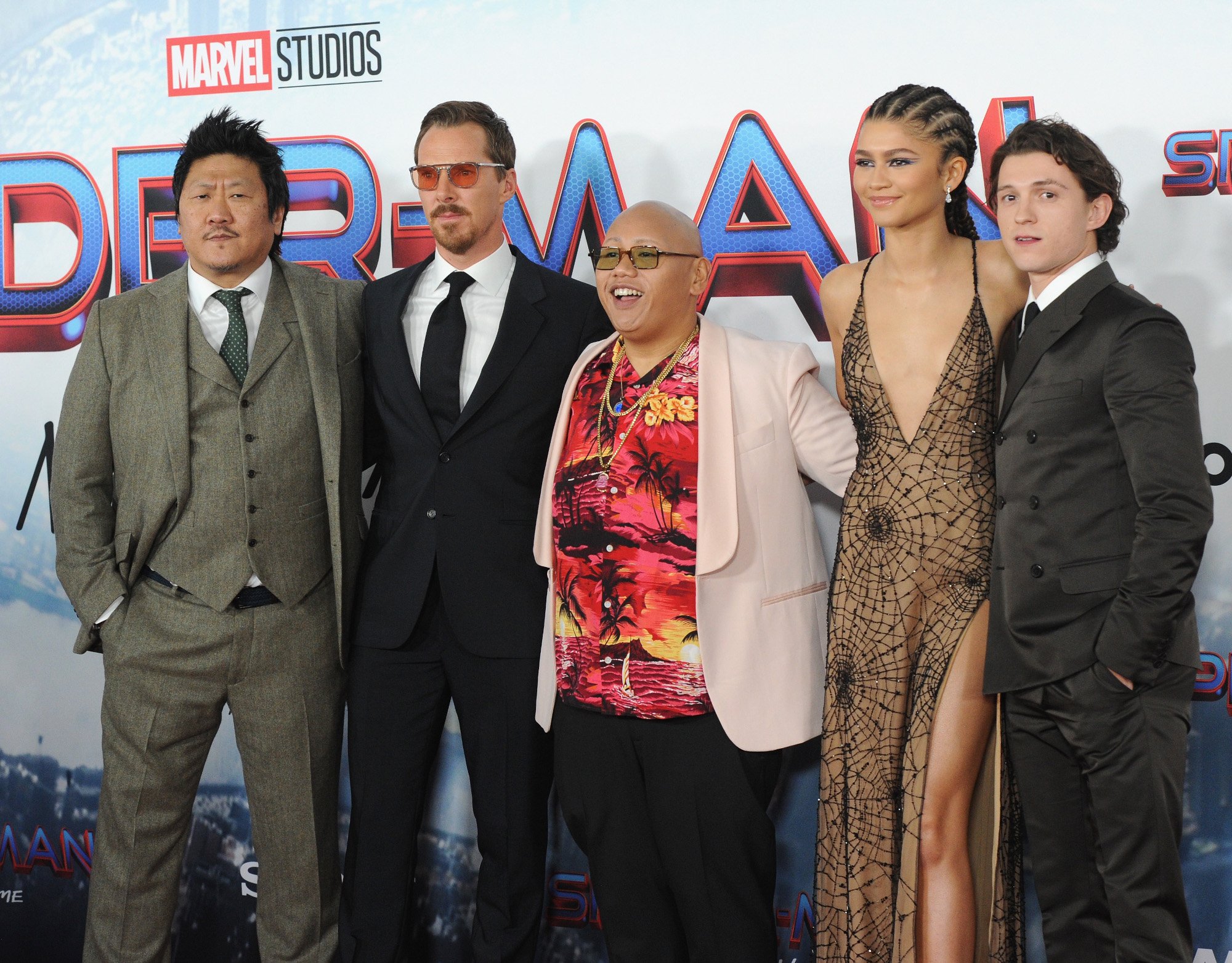 (L-R): Cast members Benedict Wong, Benedict Cumberbatch, Jacob Batalon, Zendaya and Tom Holland on the red carpet for 'Spider-Man: No Way Home's premiere.