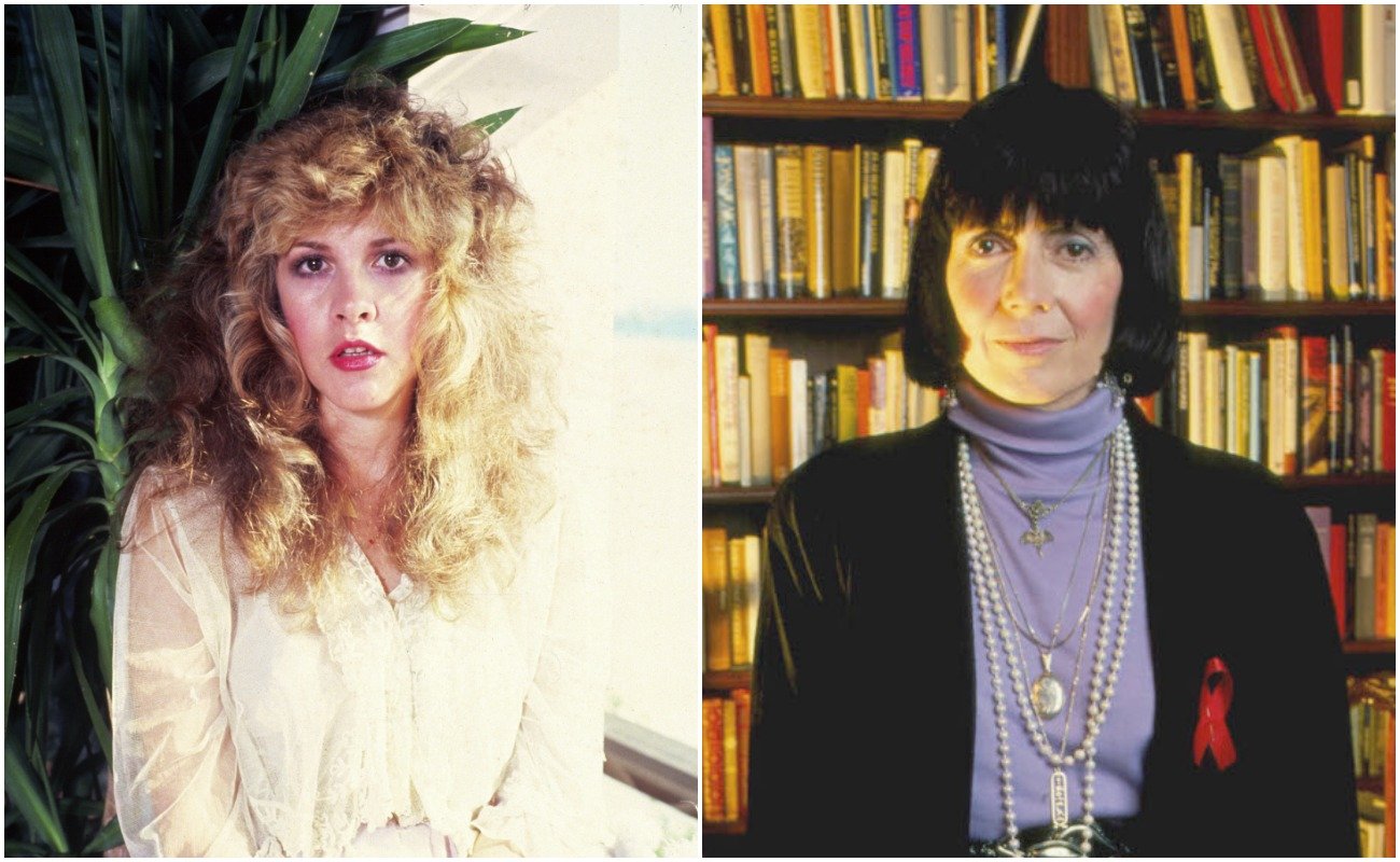 Stevie Nicks posing in white in 1981 and Anne Rice posing in black in 1992.
