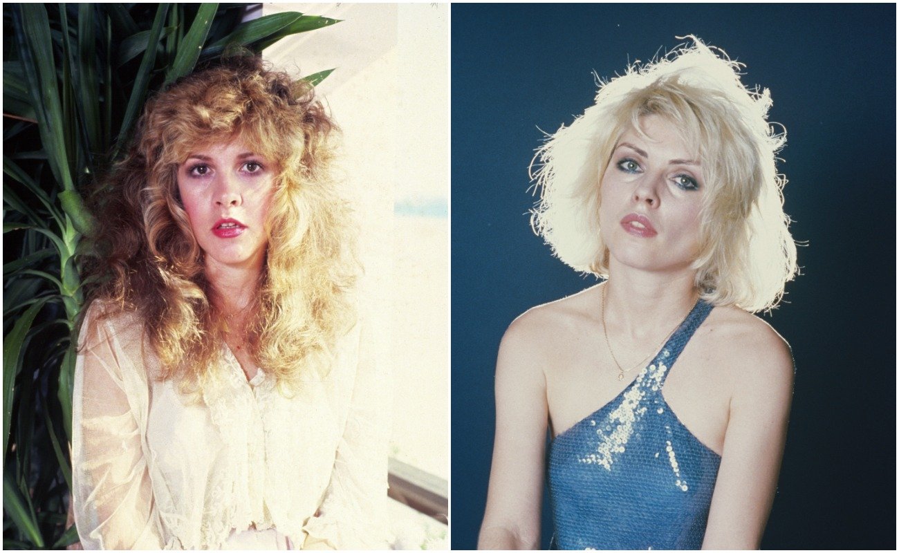 Stevie Nicks in white, 1983, and Debbie Harry in blue, 1979.