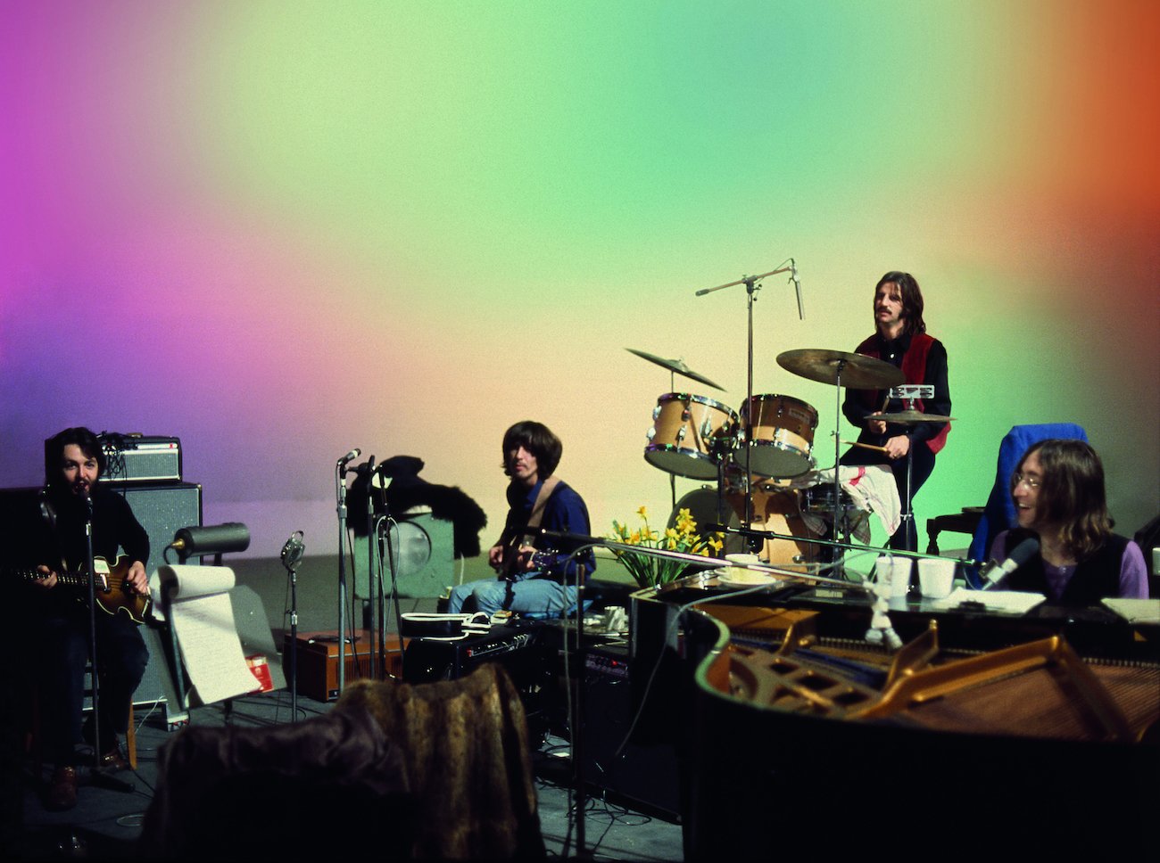 The Beatles rehearsing 'Let It Be' at Twickenham Studios, 1969.