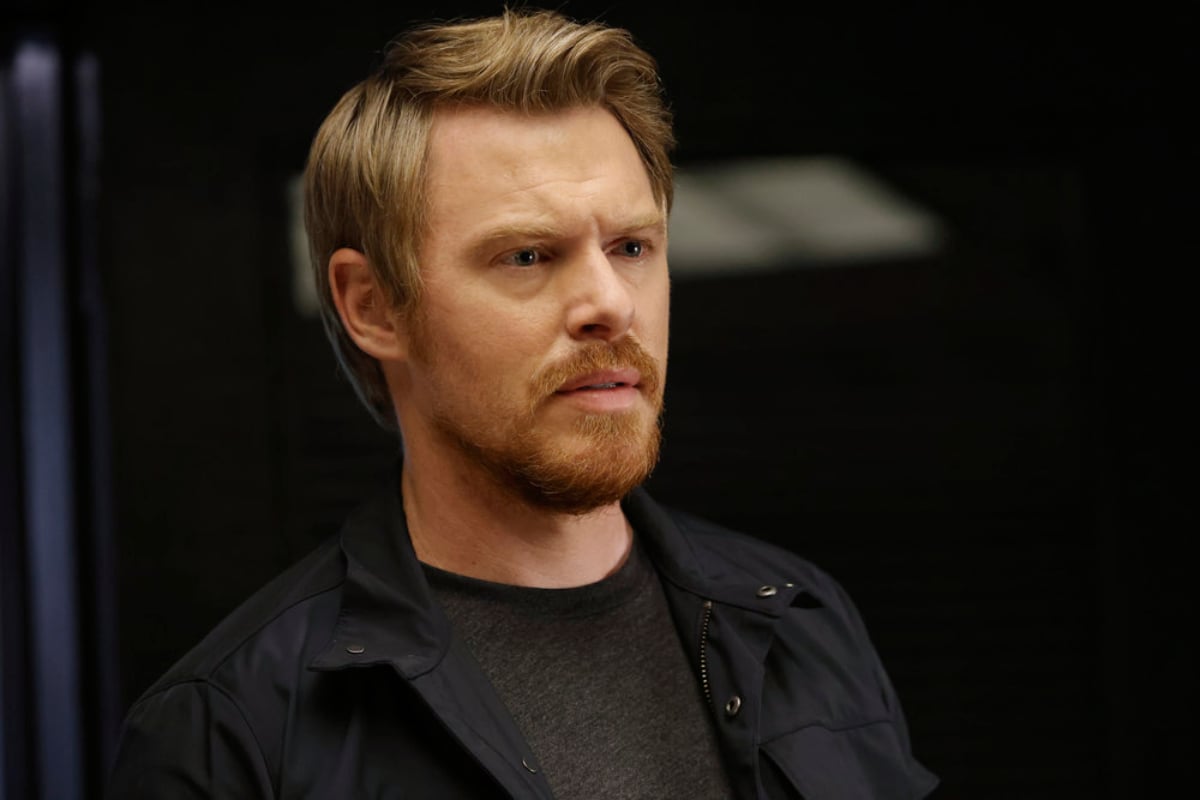 Diego Klattenhoff as Donald Ressler in The Blacklist Season 9. Ressler has a mustache and beard.