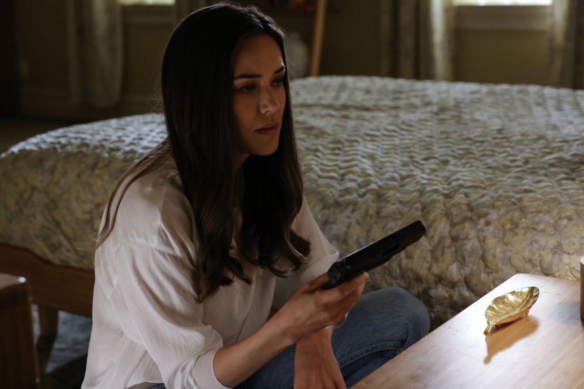 Megan Boone was featured in a flashback in The Blacklist Season 9. Liz Keen holds a gun and squats next to her bed in Konets.