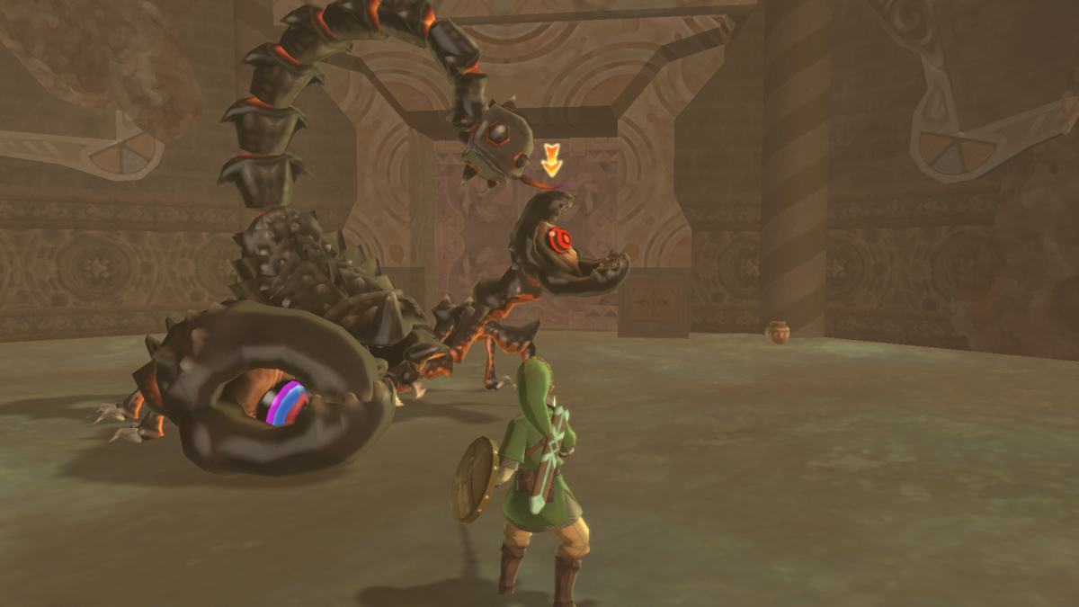 Link fighting the Molarach boss in 'The Legend of Zelda: Skyward Sword HD' in the Lanayru Desert rumored to be the Gerudo Desert