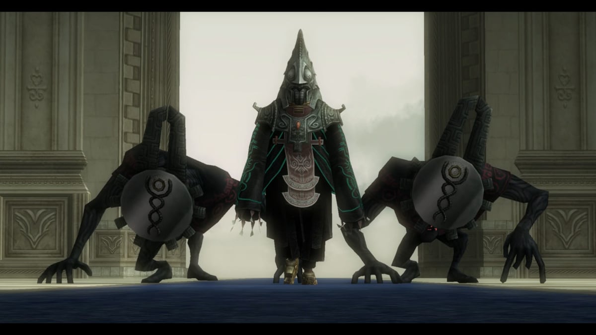 'The Legend of Zelda: Twilight Princess' screenshot. The boss from 'Zelda,' Zant and two Shadow Beasts