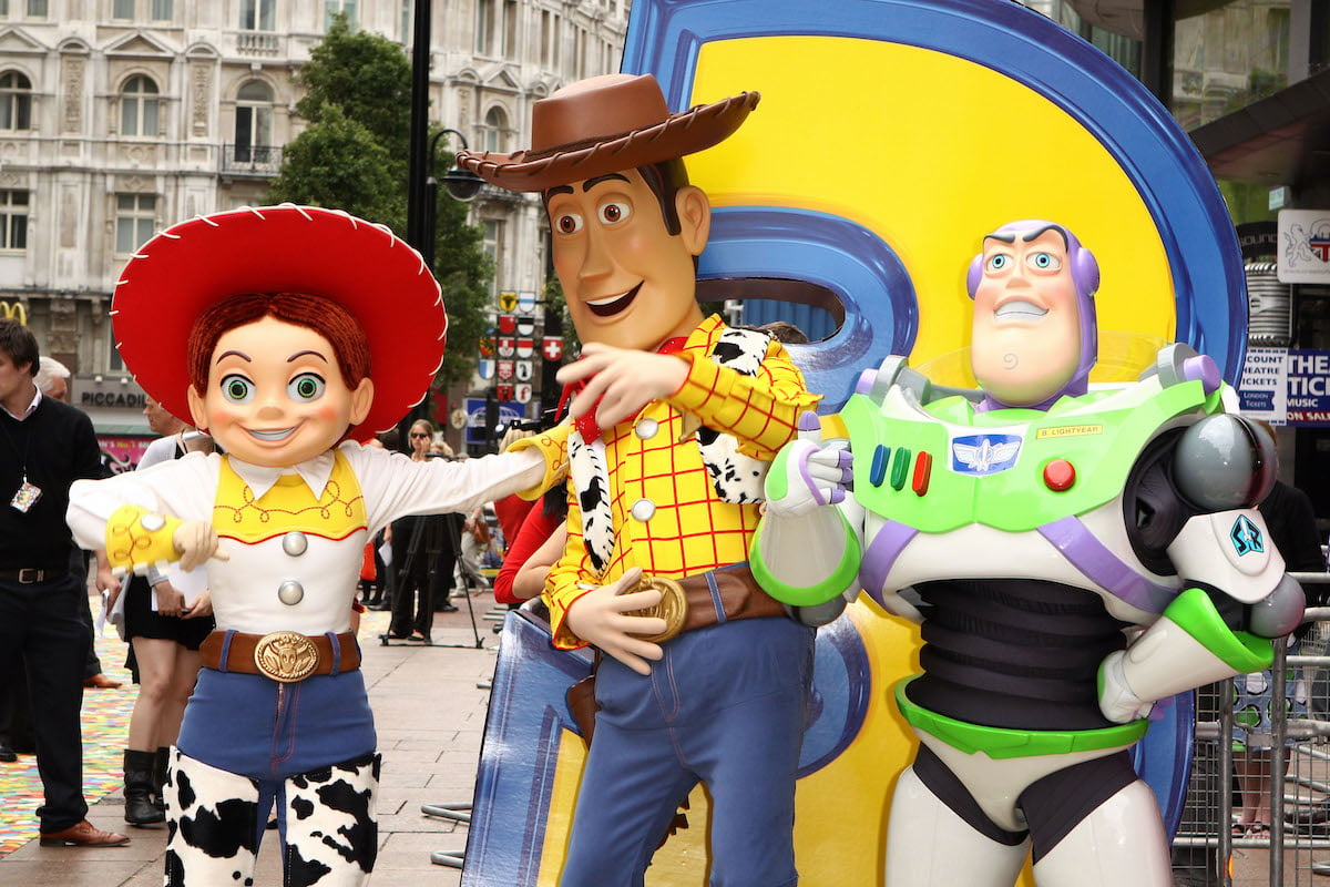 Jessie, Woody, and Buzz Lightyear characters pose at the UK premiere of ‘Toy Story 3’