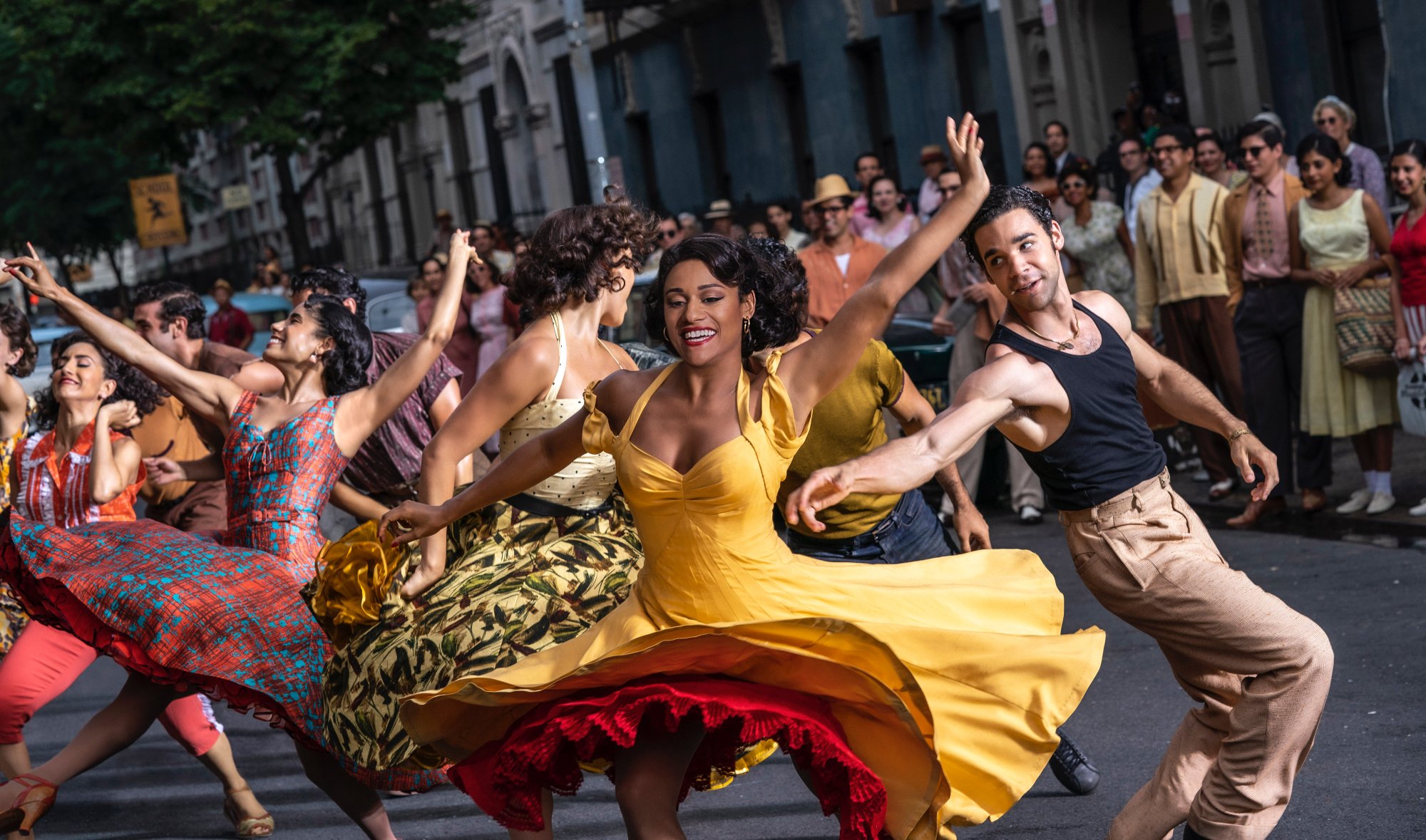 'West Side Story' movie review Ariana DeBose as Anita and David Alvarez as Bernardo dancing in the street