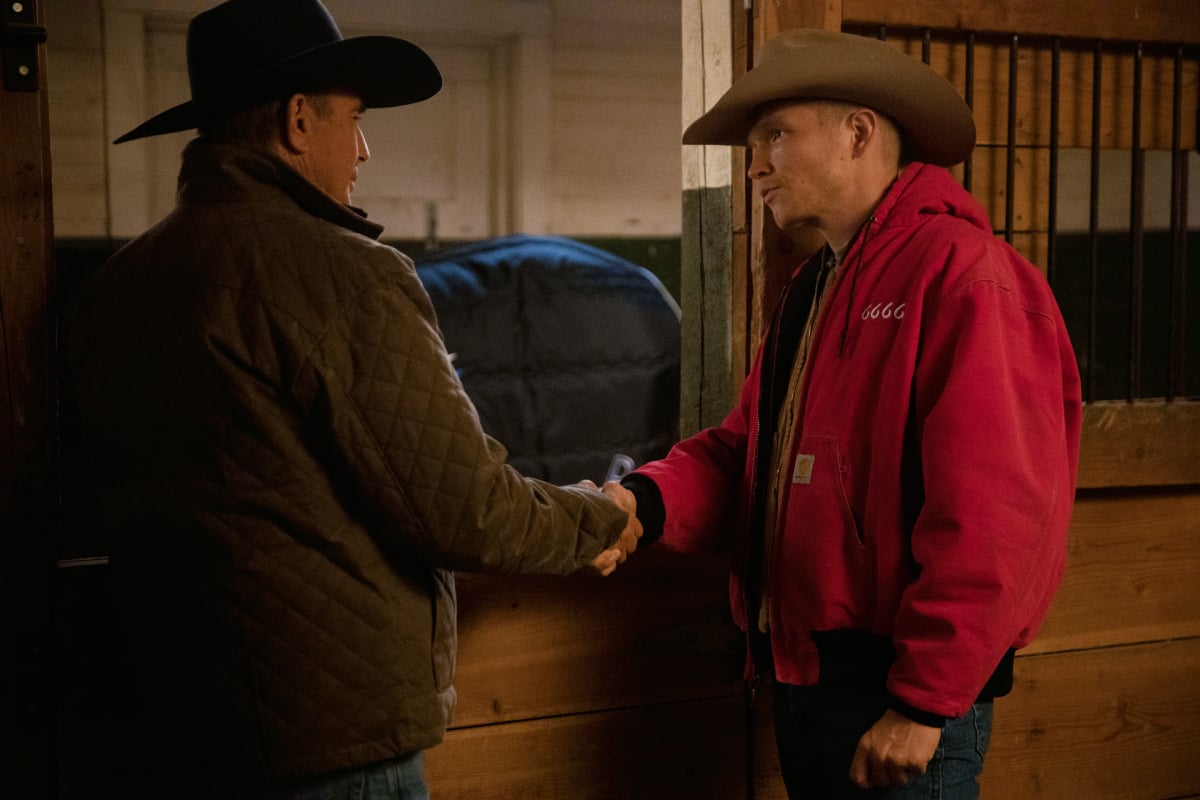 Yellowstone season 5 Kevin Costner as John Dutton and Jefferson White as Jimmy Hurdstrom