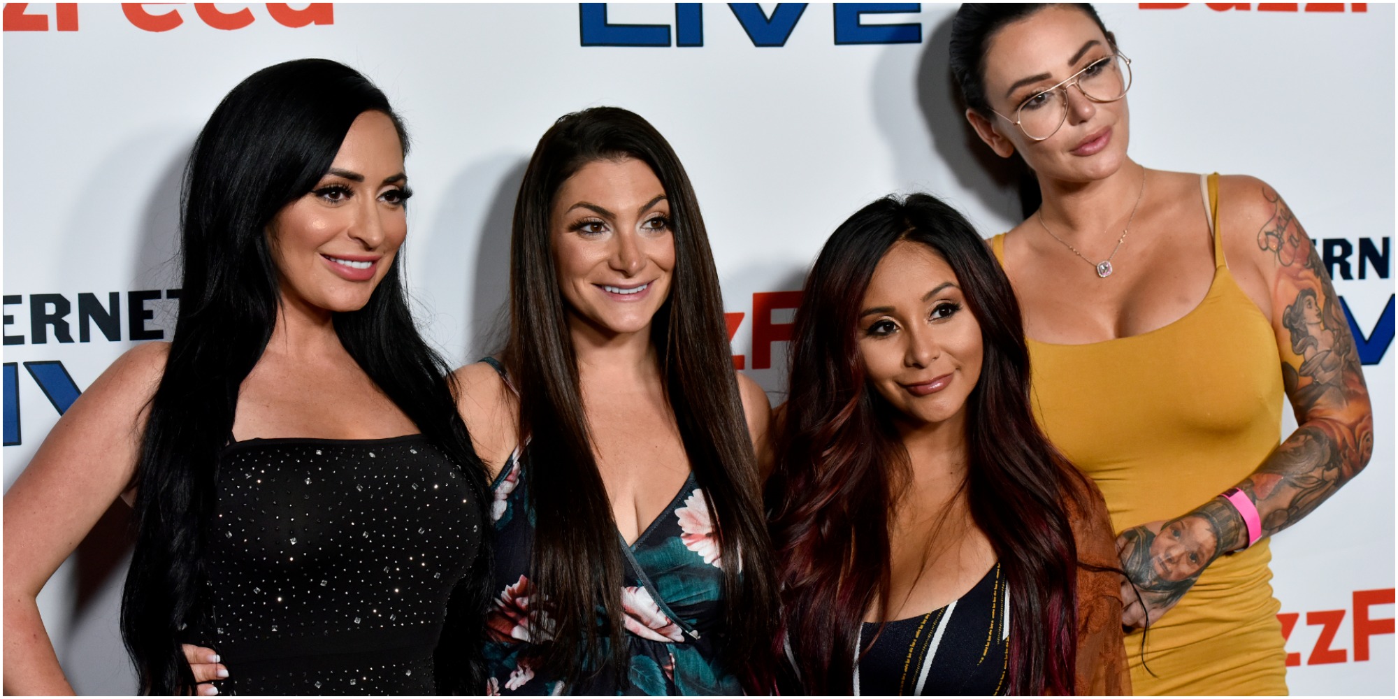 "JSFV" stars Angelina Pivarnick, Deena Cortese, Nicole Polizzi and Jenni Farley pose on the red carpet.