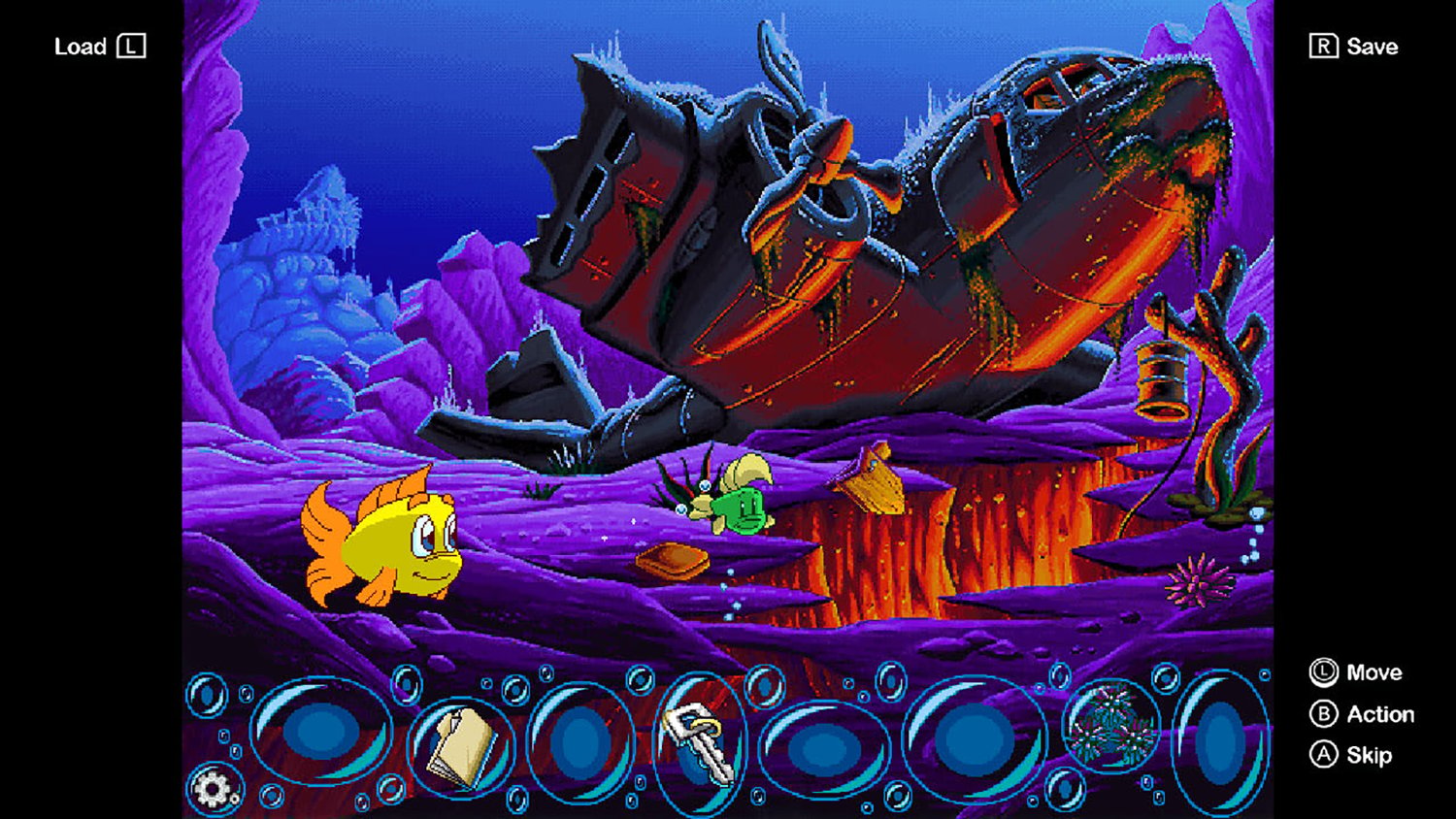 Freddi Fish approaches a shipwreck in Freddi Fish 3: The Case of the Stolen Conch Shell, coming soon to Nintendo Switch