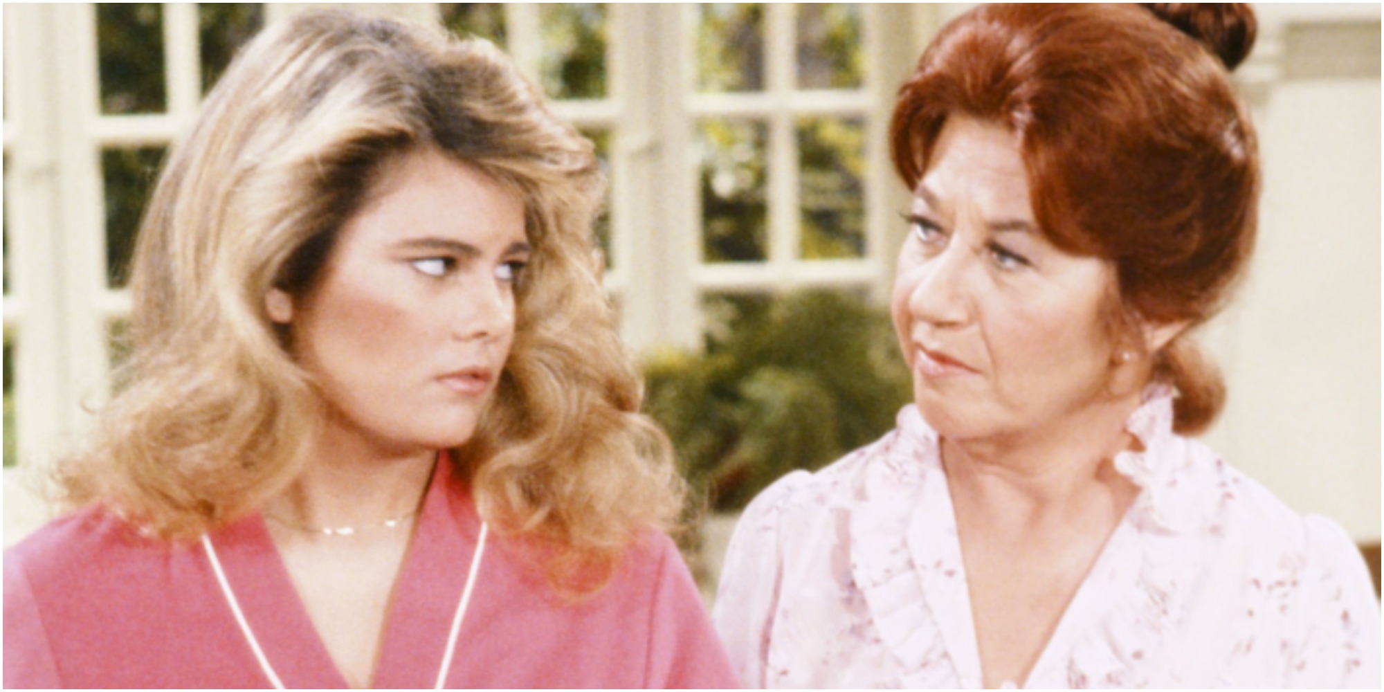 Lisa Welchel and Charlotte Rae on the set of The Facts of Life.