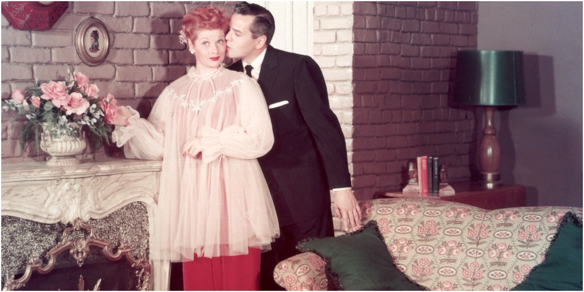 Lucille Ball and Desi Arnaz on the set of "I Love Lucy."