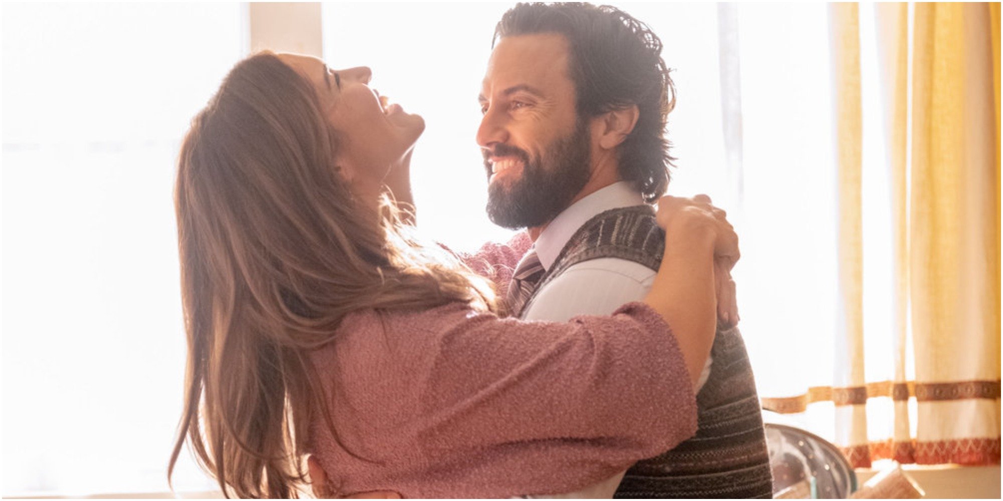 Mandy Moore and Milo Ventimiglia on the set of "This Is Us."