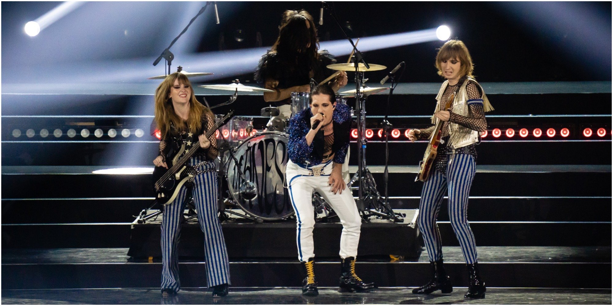 Maneskin performs on the set of The X Factor in Italy.