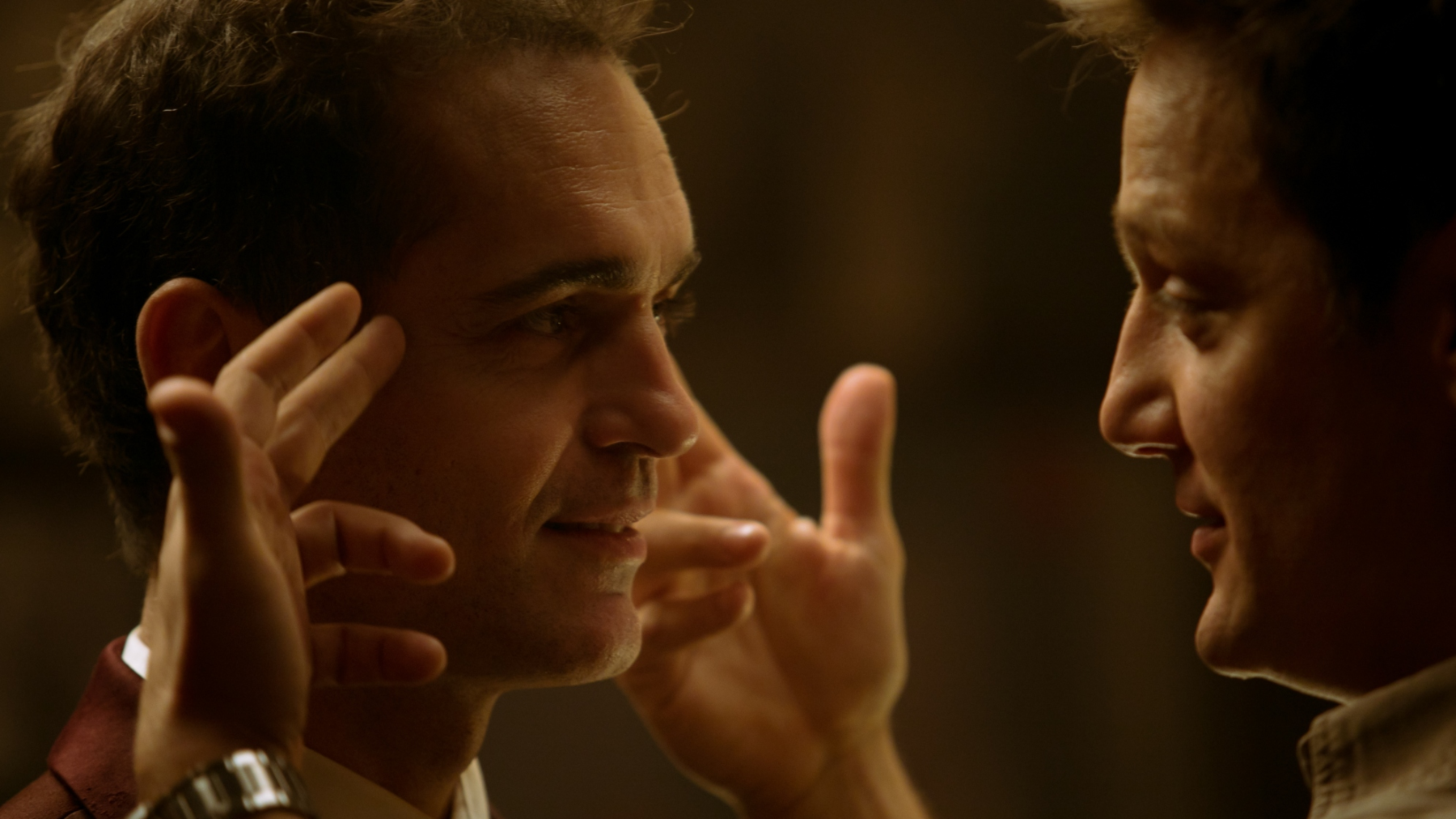 Pedro Alonso as Berlin and Rodrigo de la Serna gaze at each in 'Money Heist'