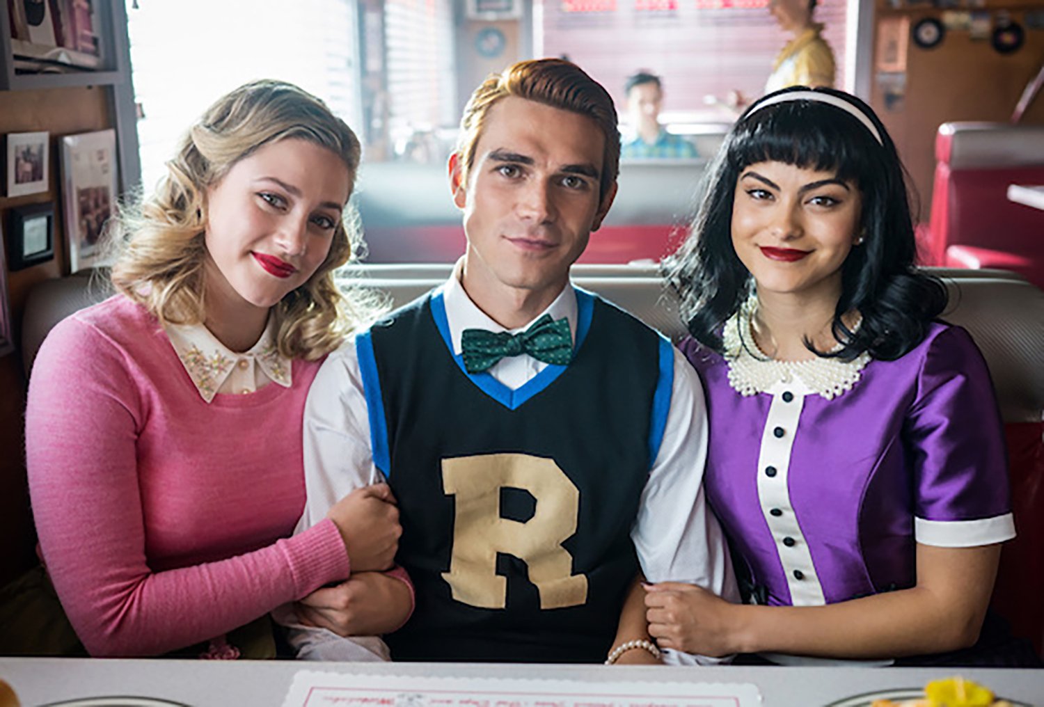 Lili Reinhart as Betty, KJ Apa as Archie, and Camila Mendes as Veronica in Riverdale Season 6 Episode 5.