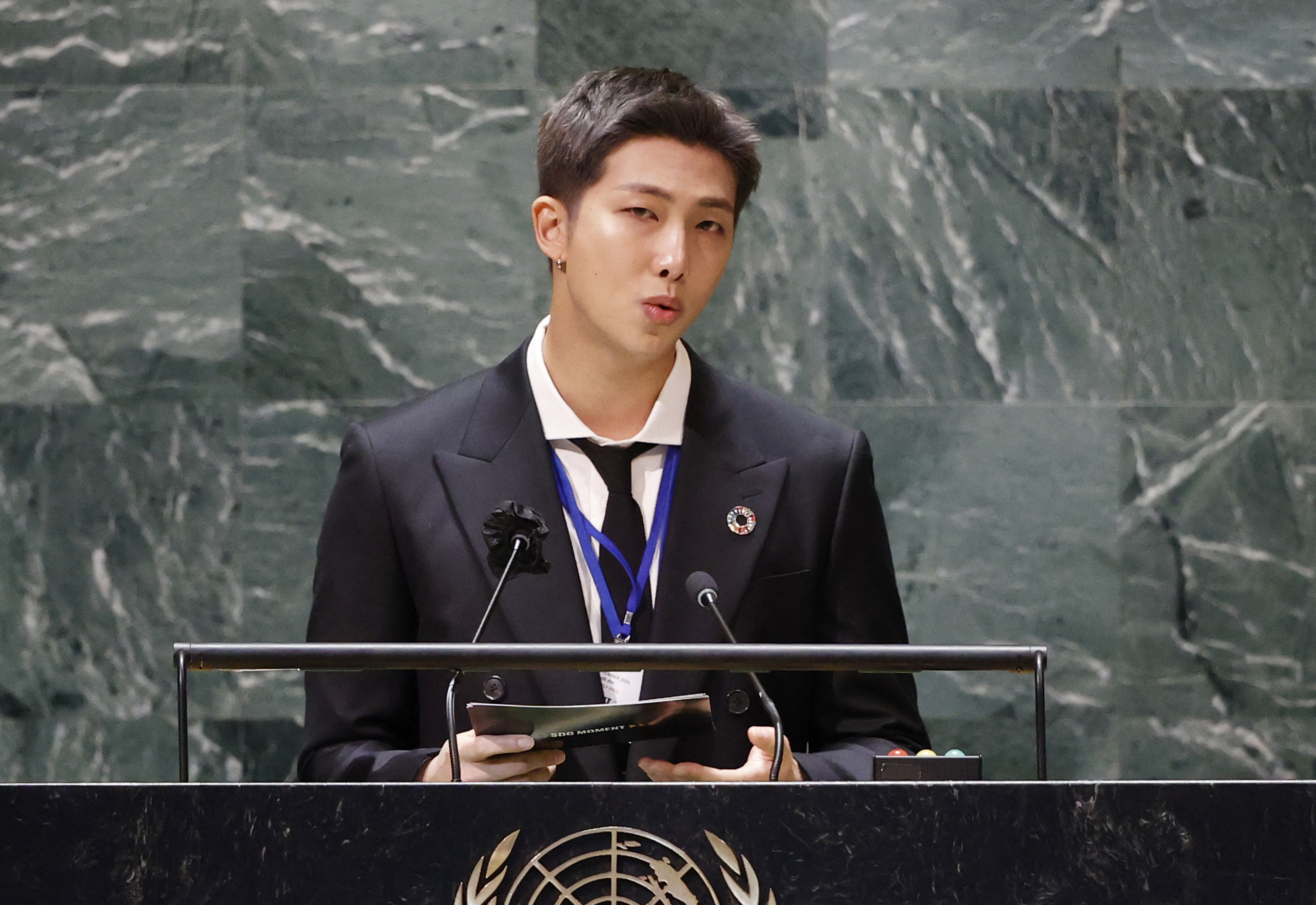 RM of boy band BTS speaks at the UN General Assembly 76th session General Debate