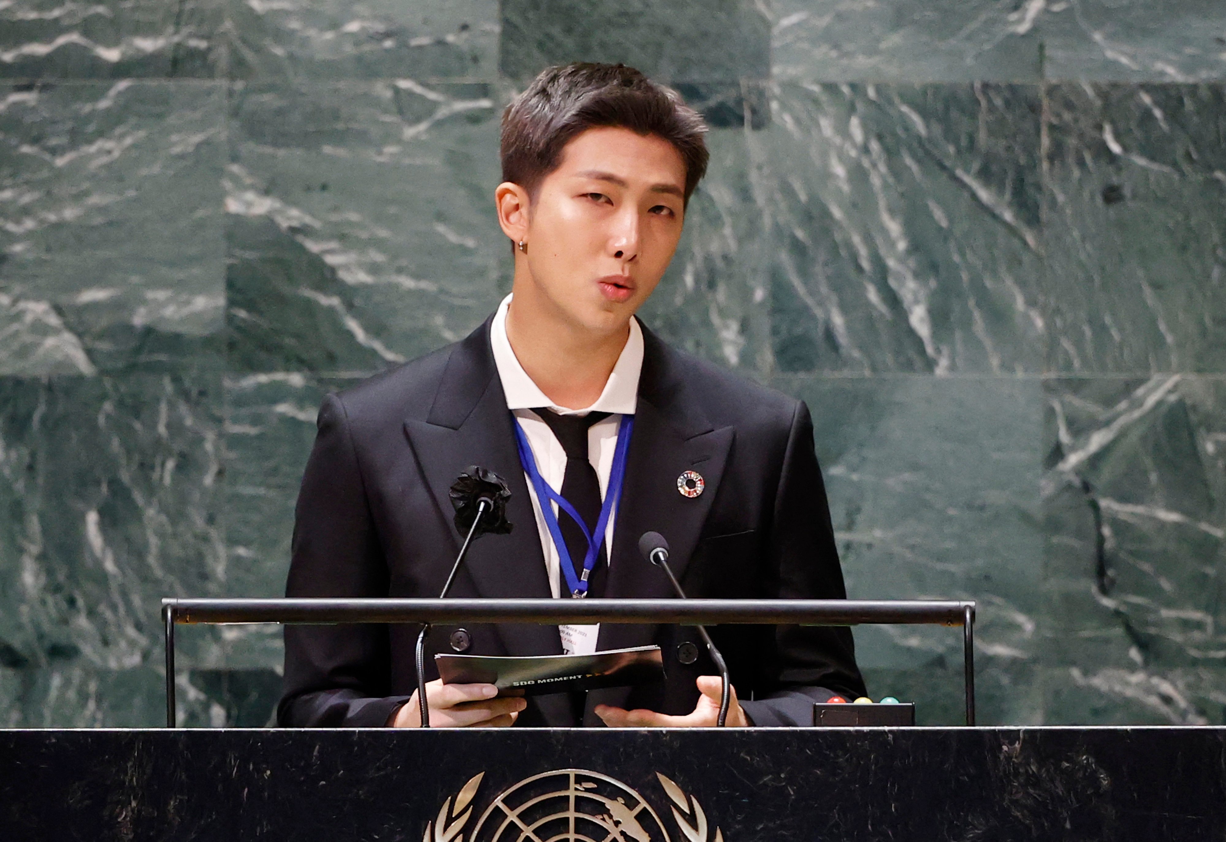 RM of boy band BTS speaks at the UN General Assembly 76th session General Debate