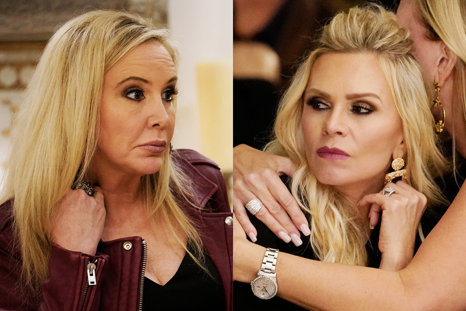 Shannon Beador looking confused and Tamra Judge looking skeptical