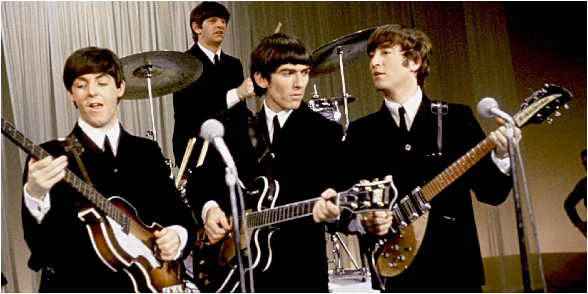 The Beatles perform onstage still from their movie 'A Hard Day's Night' which was released in 1964 