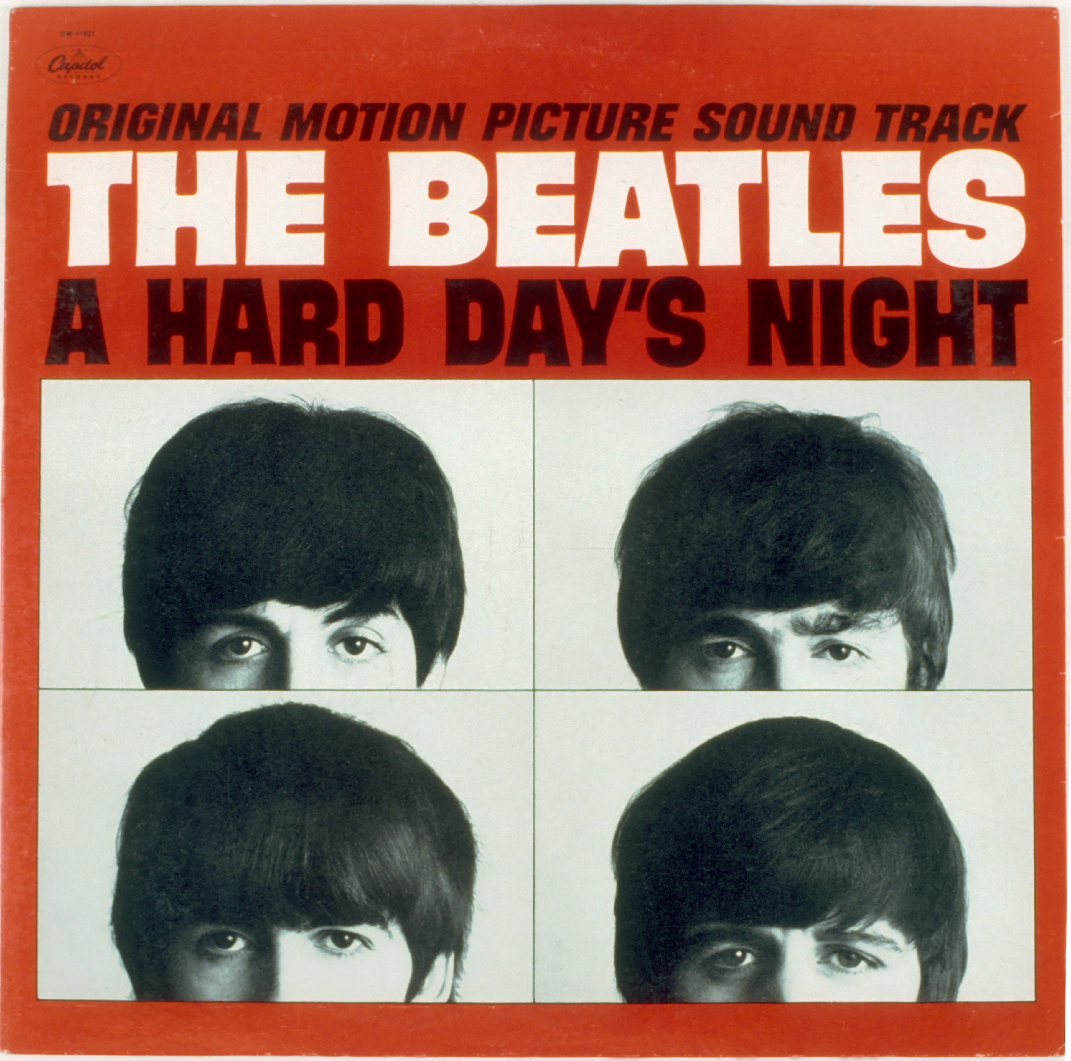 Paul McCartney, John Lennon, George Harrison, and Ringo Starr on the cover of The Beatles' album 'A Hard Day's Night'