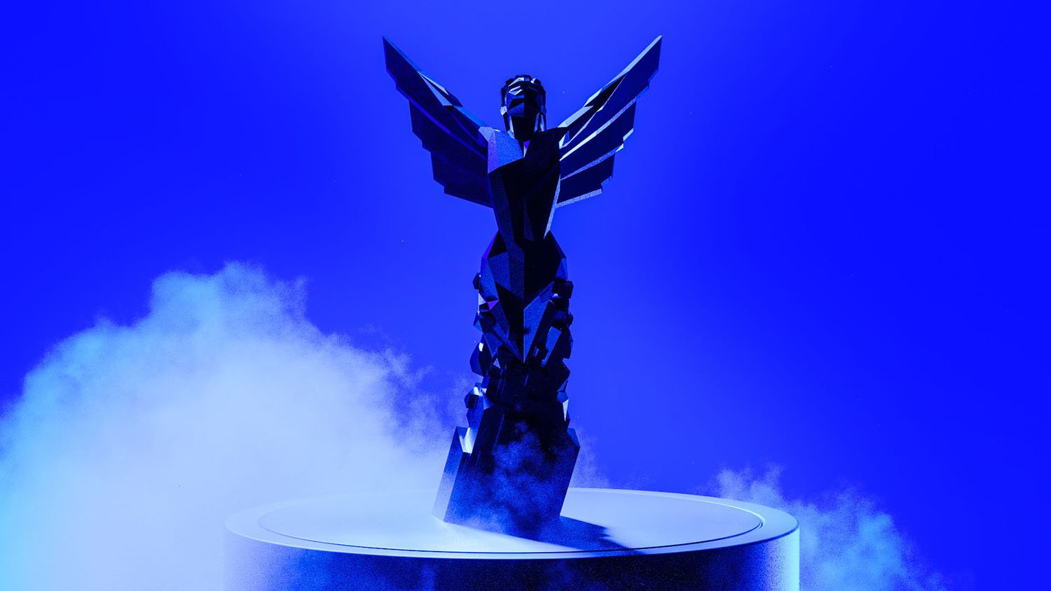The Game Awards 2021 trophy against a blue background