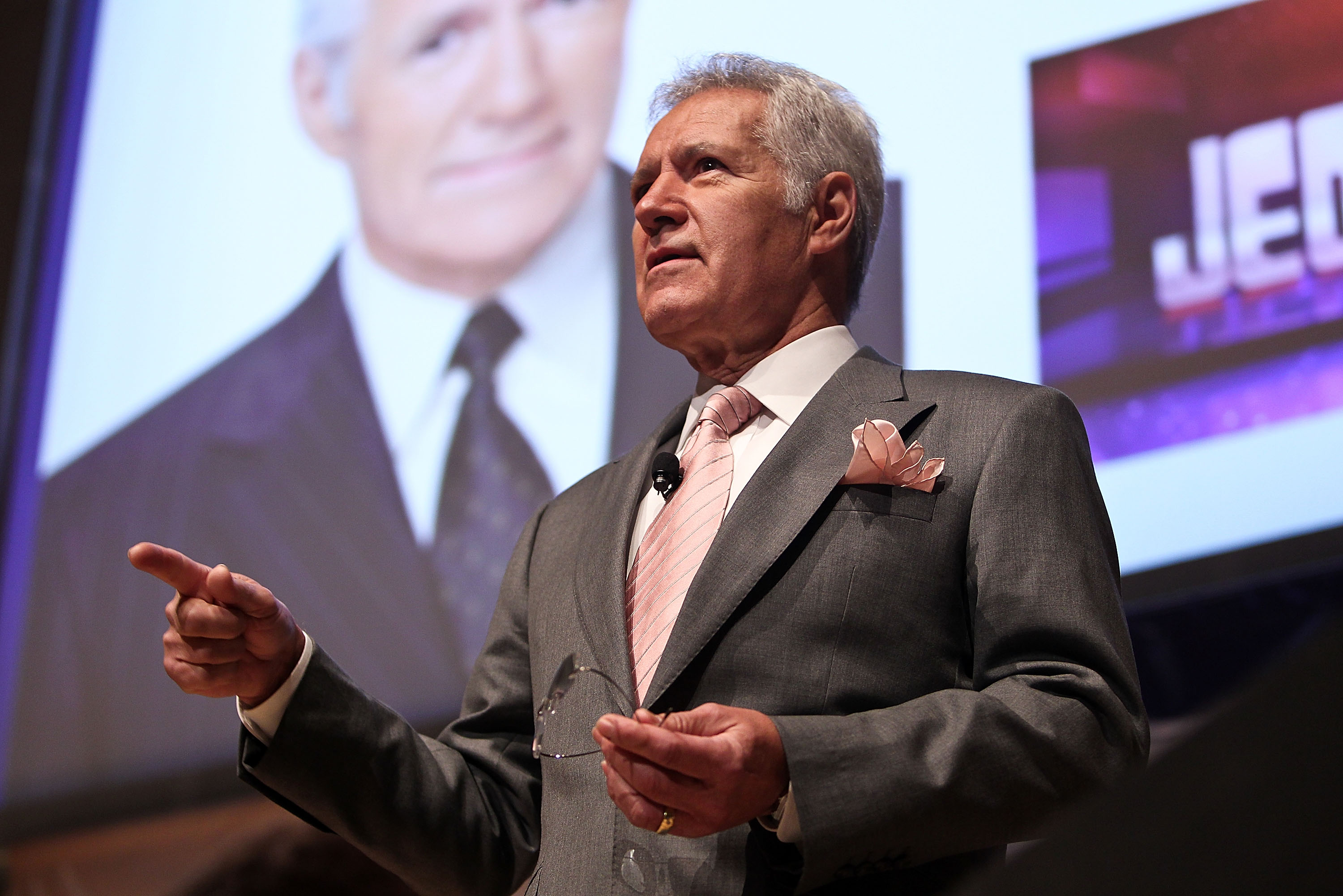 Late 'Jeopardy!' host Alex Trebek addresses an audience at a 2011 event