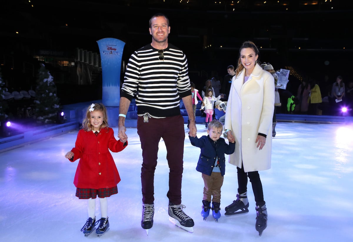 Actor Armie Hammer and Elizabeth Chambers with children Harper and Ford attend Disney On Ice in 2019
