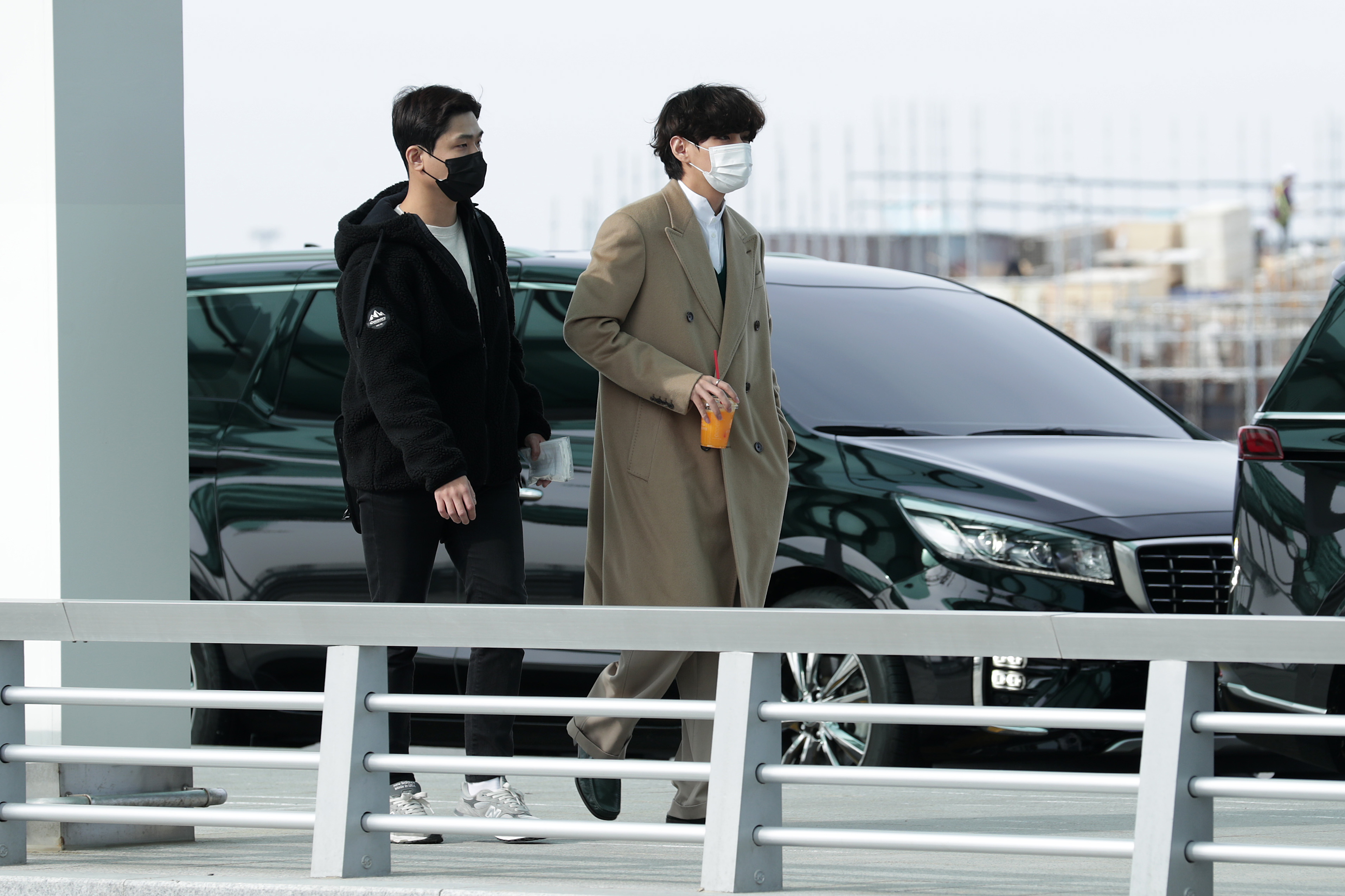 V (Kim Taehyung) of boy band BTS is seen at Incheon International Airport