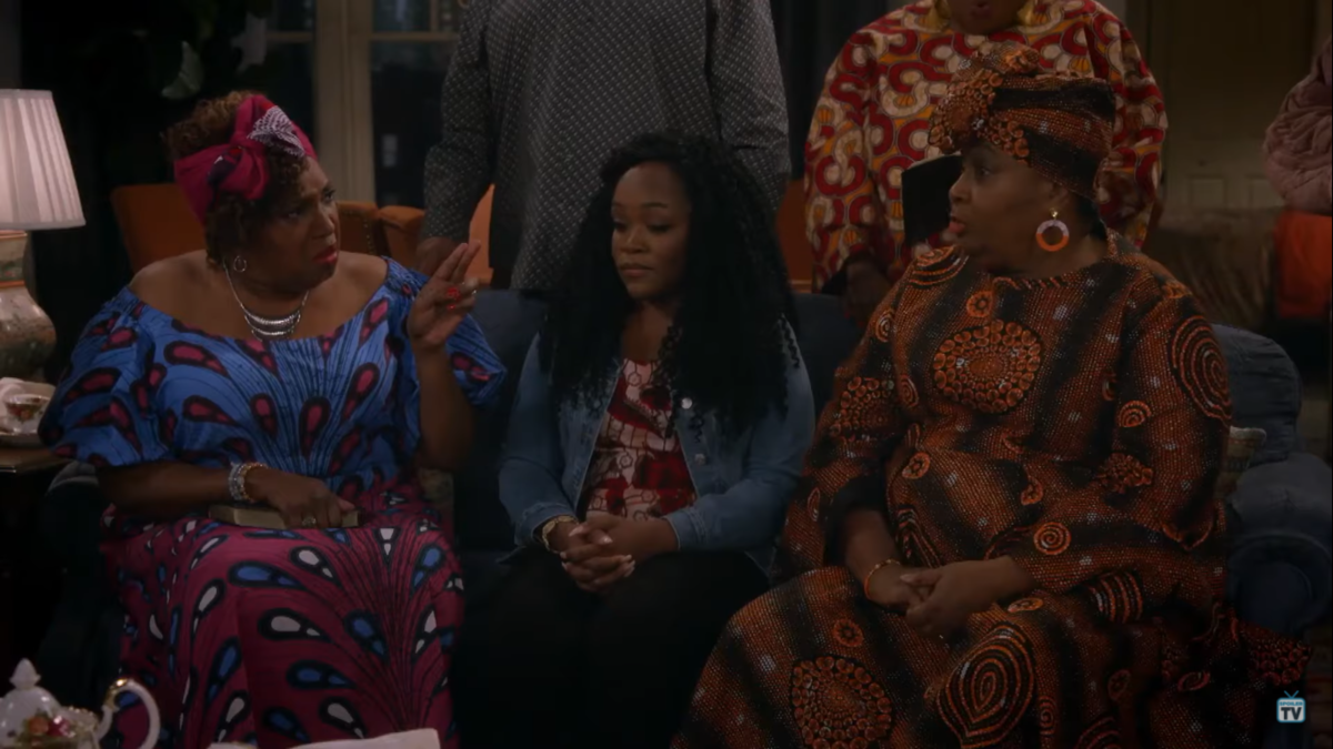 Saidah Arrika Ekulona, Tori Danner, and Kimberly Scott as Ebun, Morenike, and Ogechi in 'Bob Hearts Abishola' Season 3, where Bob Wheeler reveals Morenike's sexuality