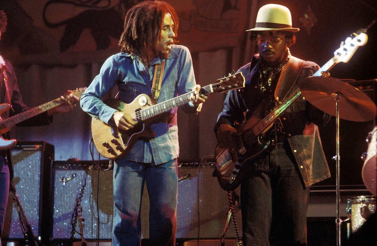 Bob Marley and the Wailers performing (L-R) Bob Marley and Aston Barrett