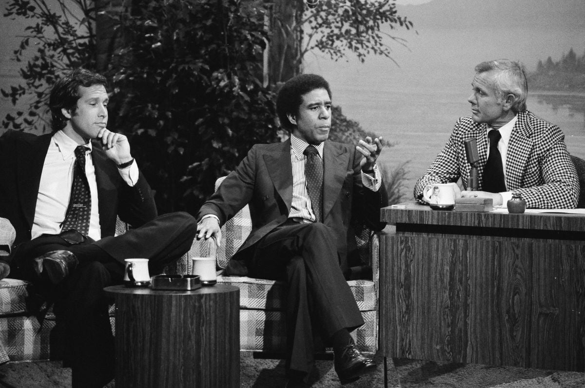 Chevy Chase and Richard Pryor during a 'Tonight Show' interview with Johnny Carson in 1977.