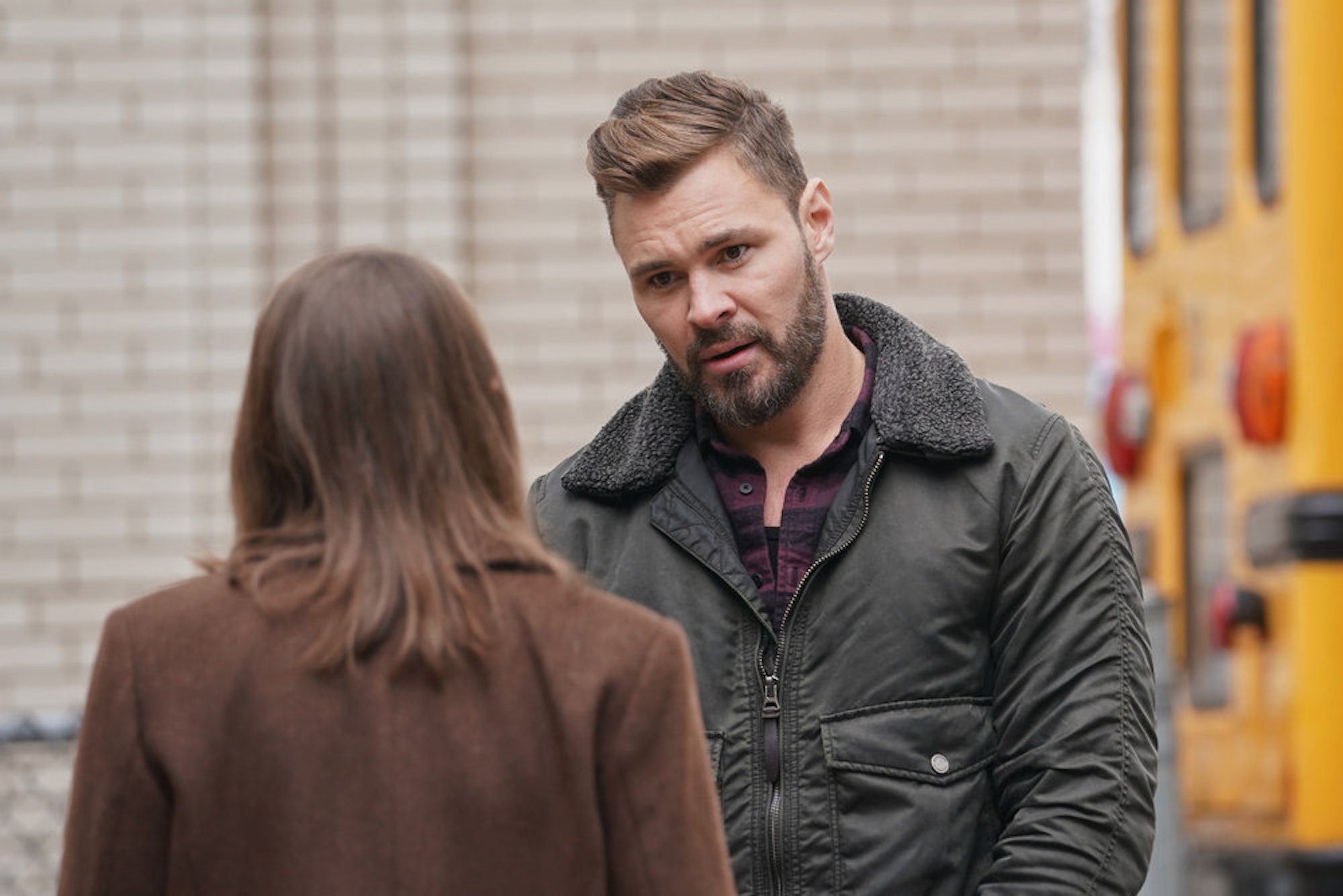 Adam Ruzek talking to Kim Burgess outdoors in 'Chicago P.D.' Season 9 Episode 10