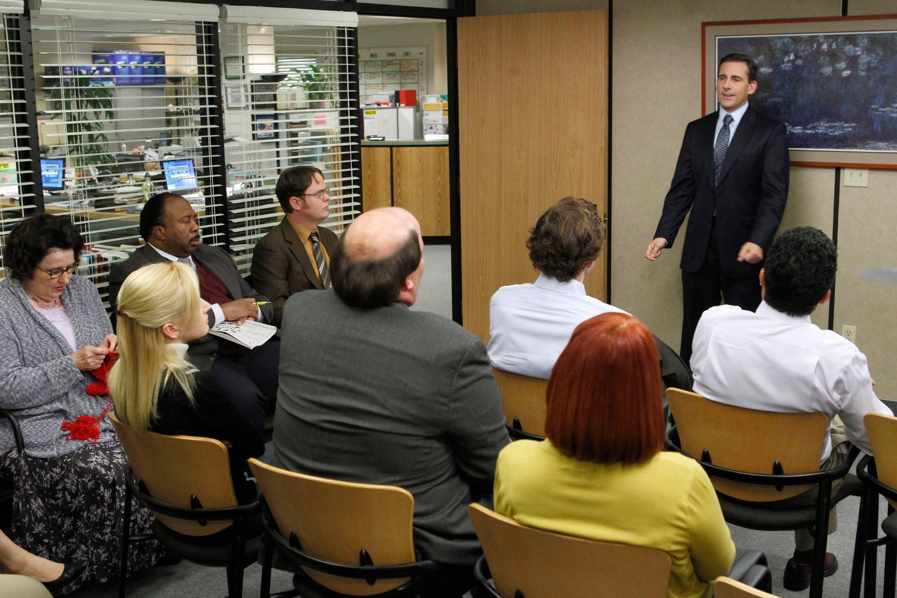 'The Office' cast filming a scene in the conference room