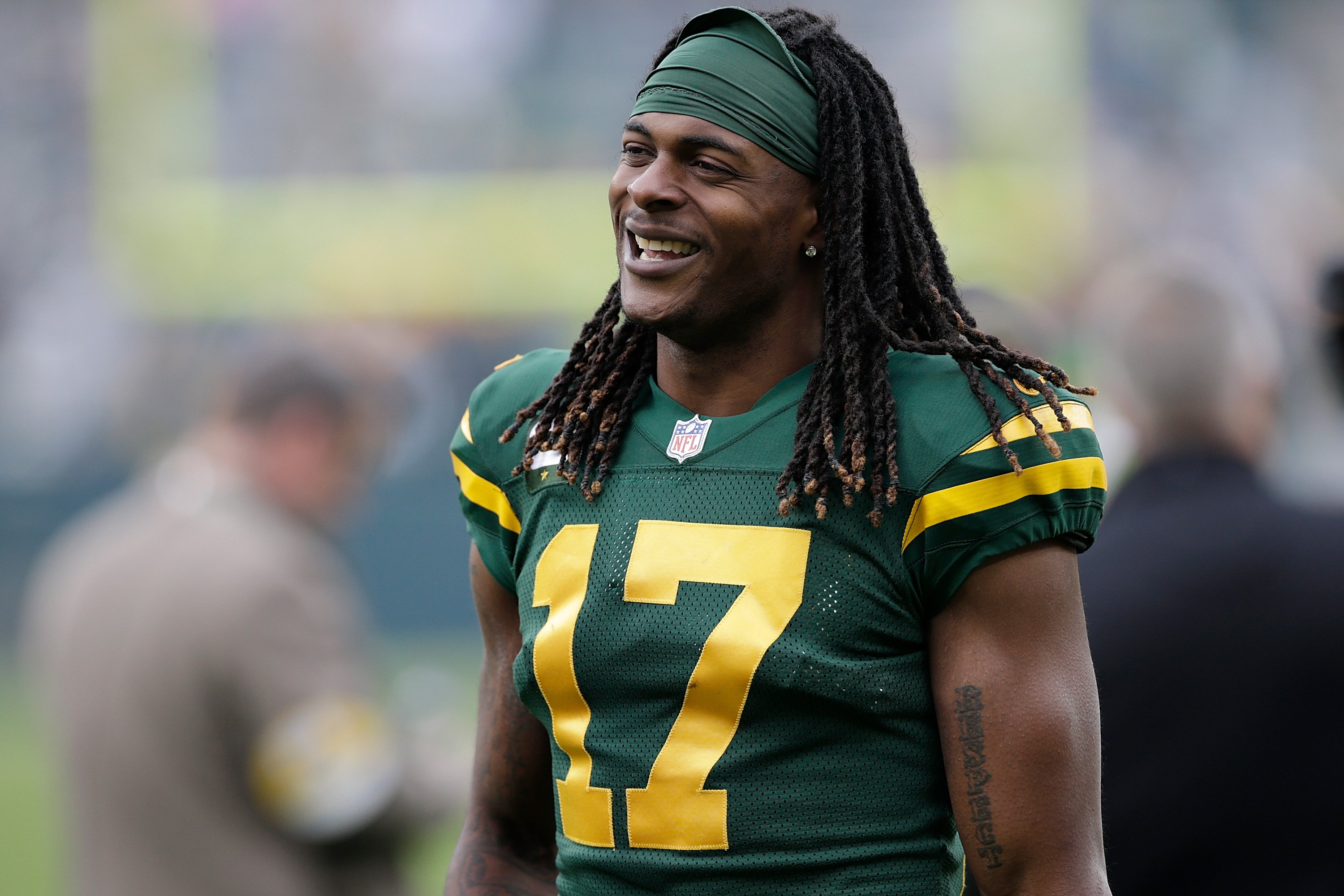 Davante Adams smiling after the game against the Washington Football Team