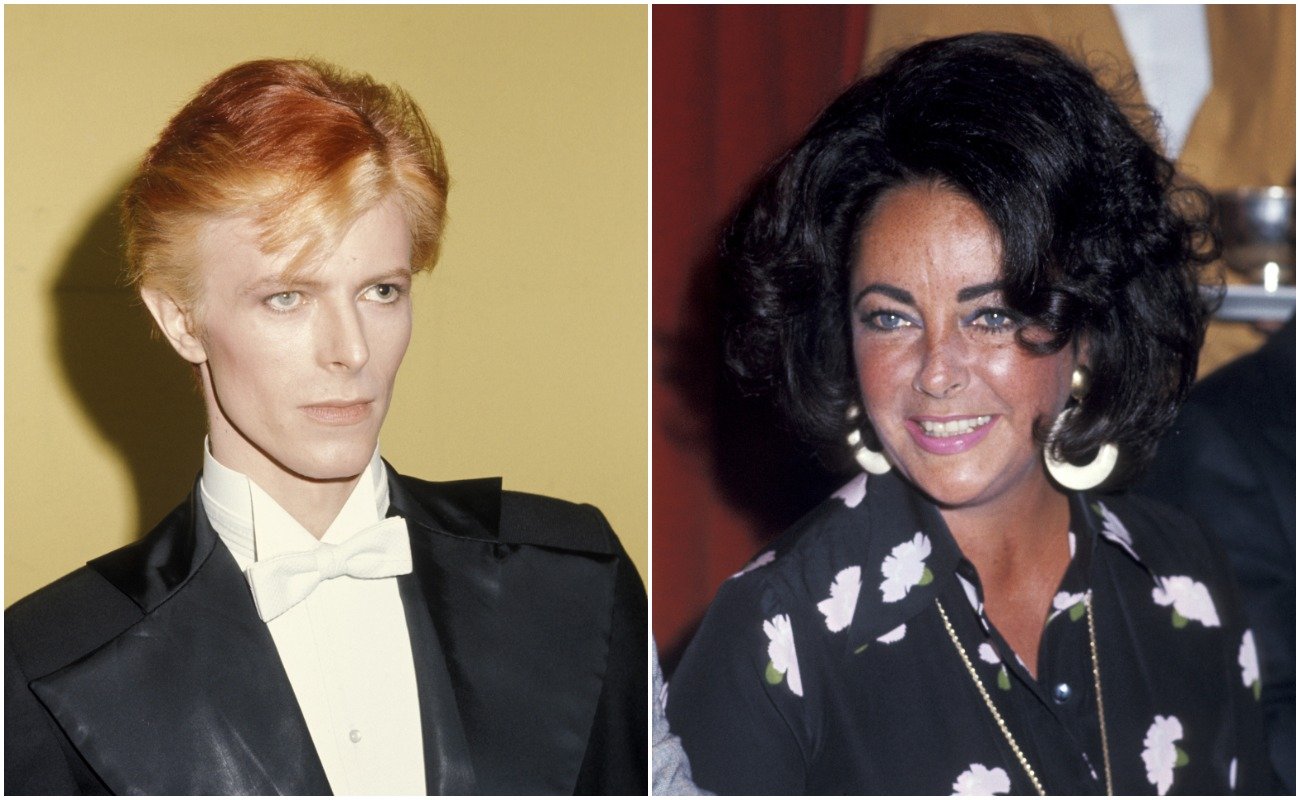 David Bowie at the Grammy Awards in 1975, and Elizabeth Taylor at the Publicists Guild Awards in 1976.
